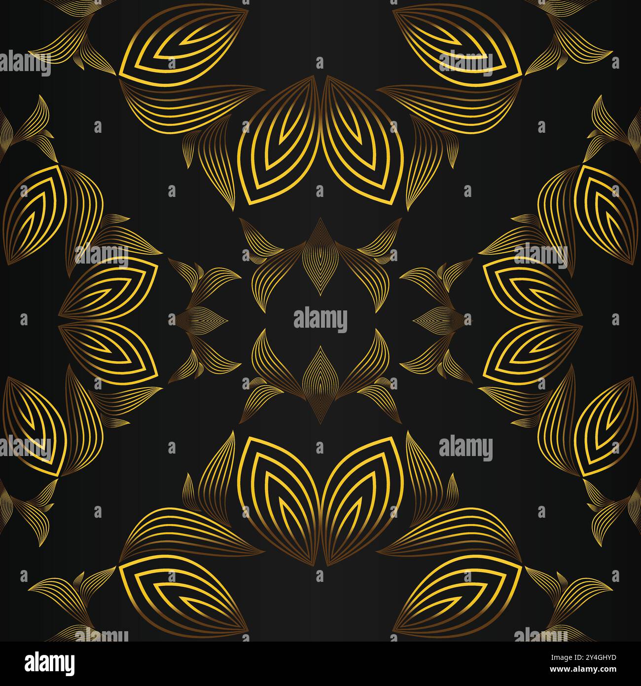 luxury abstract golden floral pattern on black background design Stock ...
