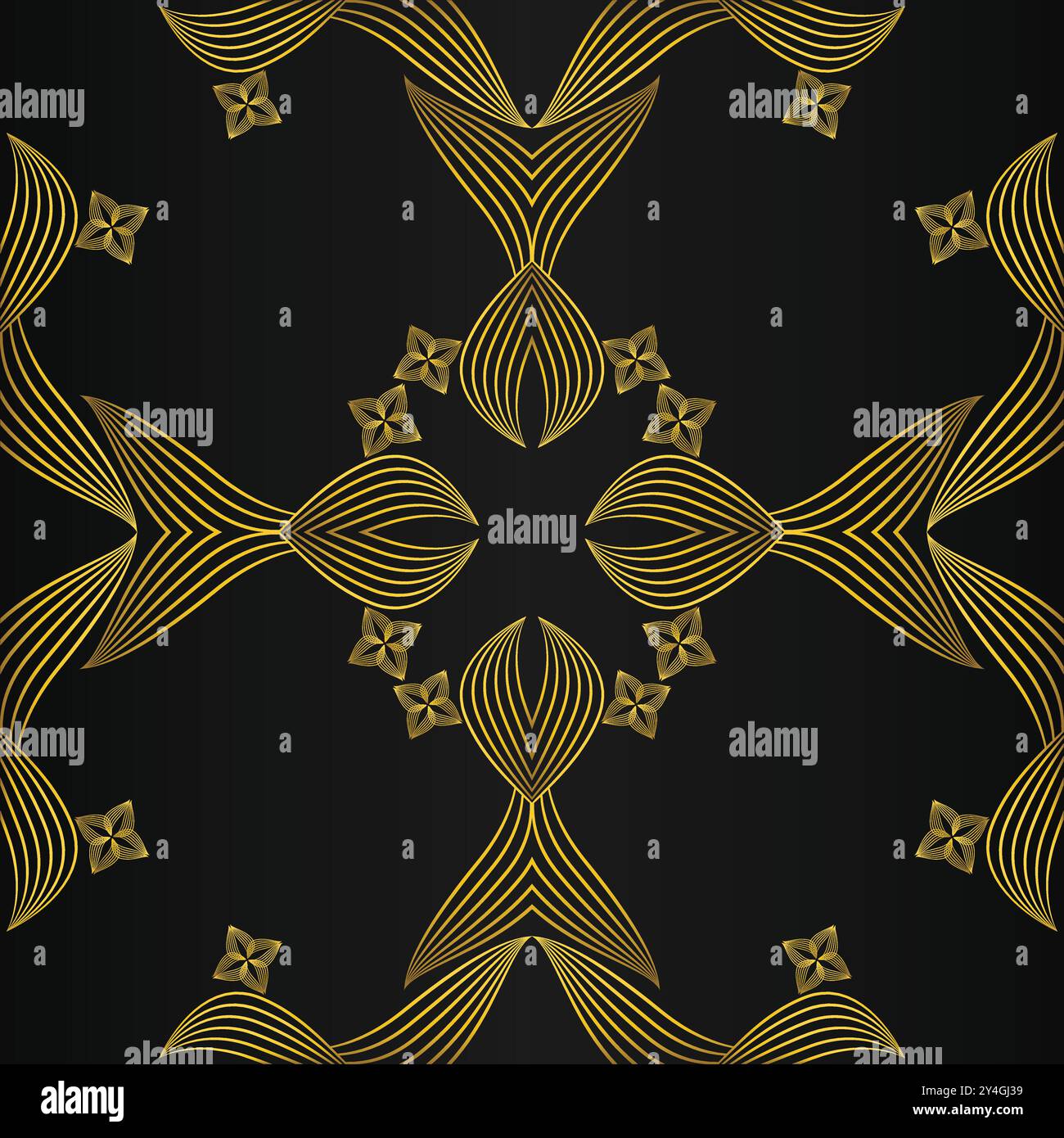 luxury abstract golden floral pattern on black background design Stock ...