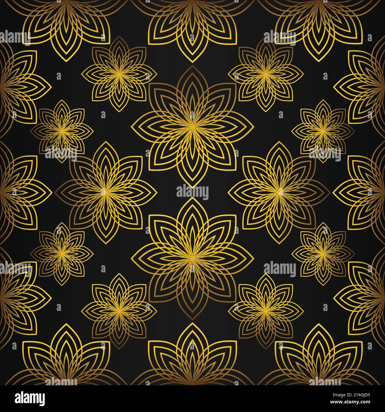luxury abstract golden floral pattern on black background design Stock ...