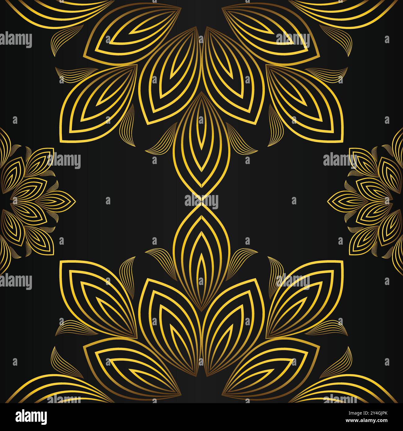 luxury abstract golden floral pattern on black background design Stock ...