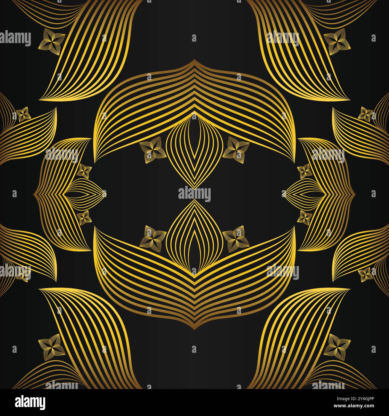 luxury abstract golden floral pattern on black background design Stock ...