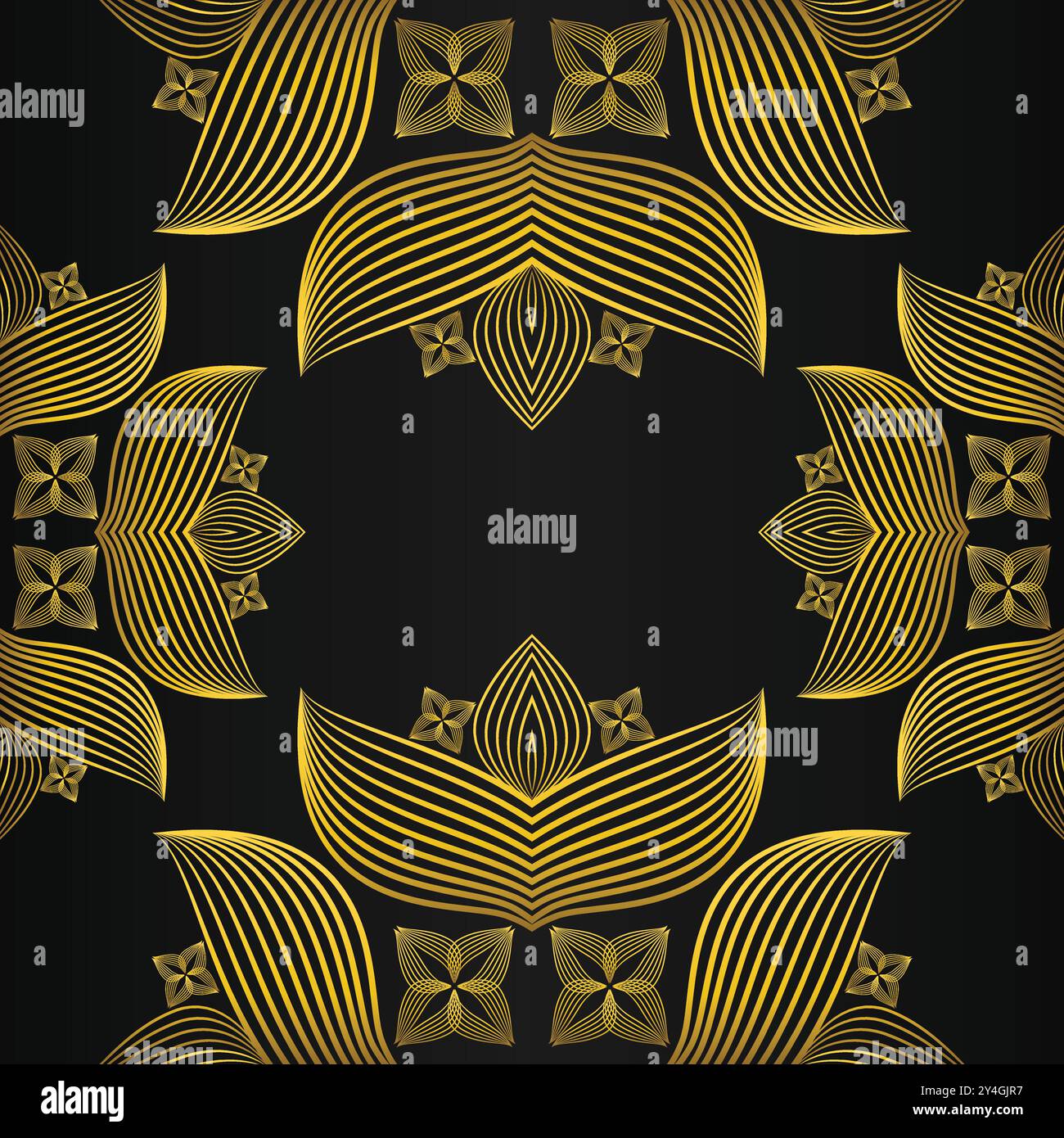 luxury abstract golden floral pattern on black background design Stock ...