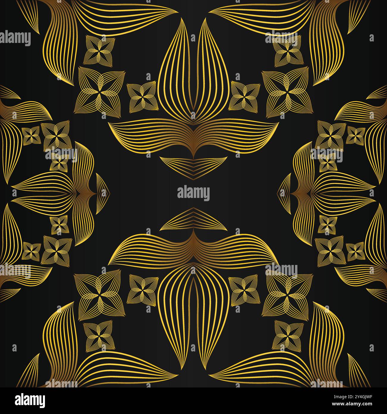 luxury abstract golden floral pattern on black background design Stock ...