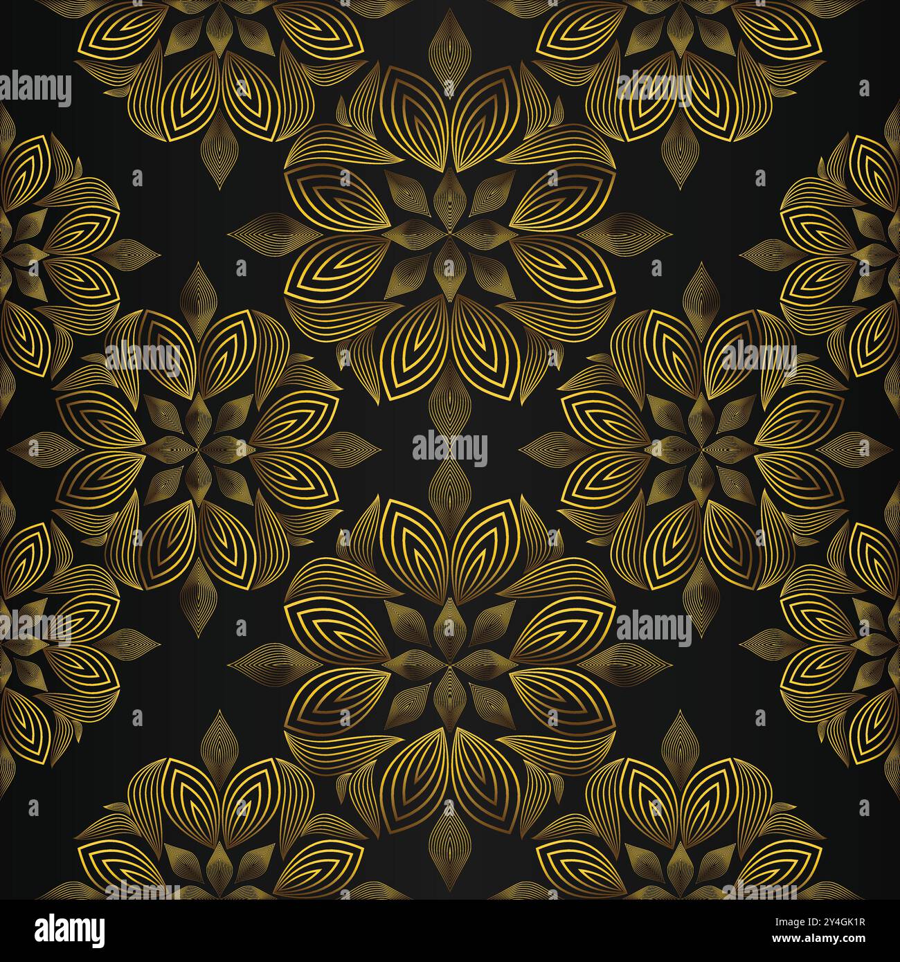 luxury abstract golden floral pattern on black background design Stock ...