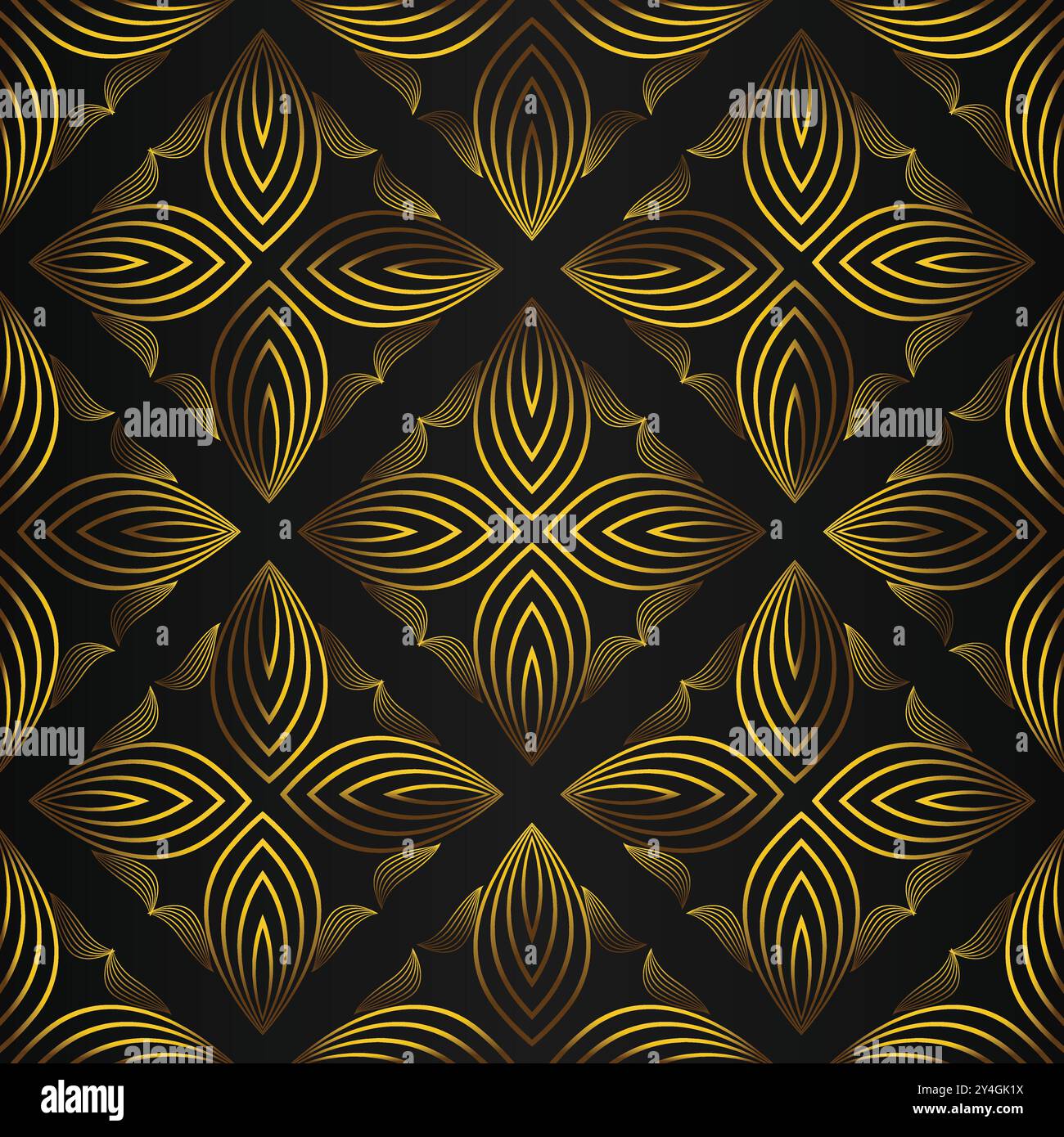 luxury abstract golden floral pattern on black background design Stock ...