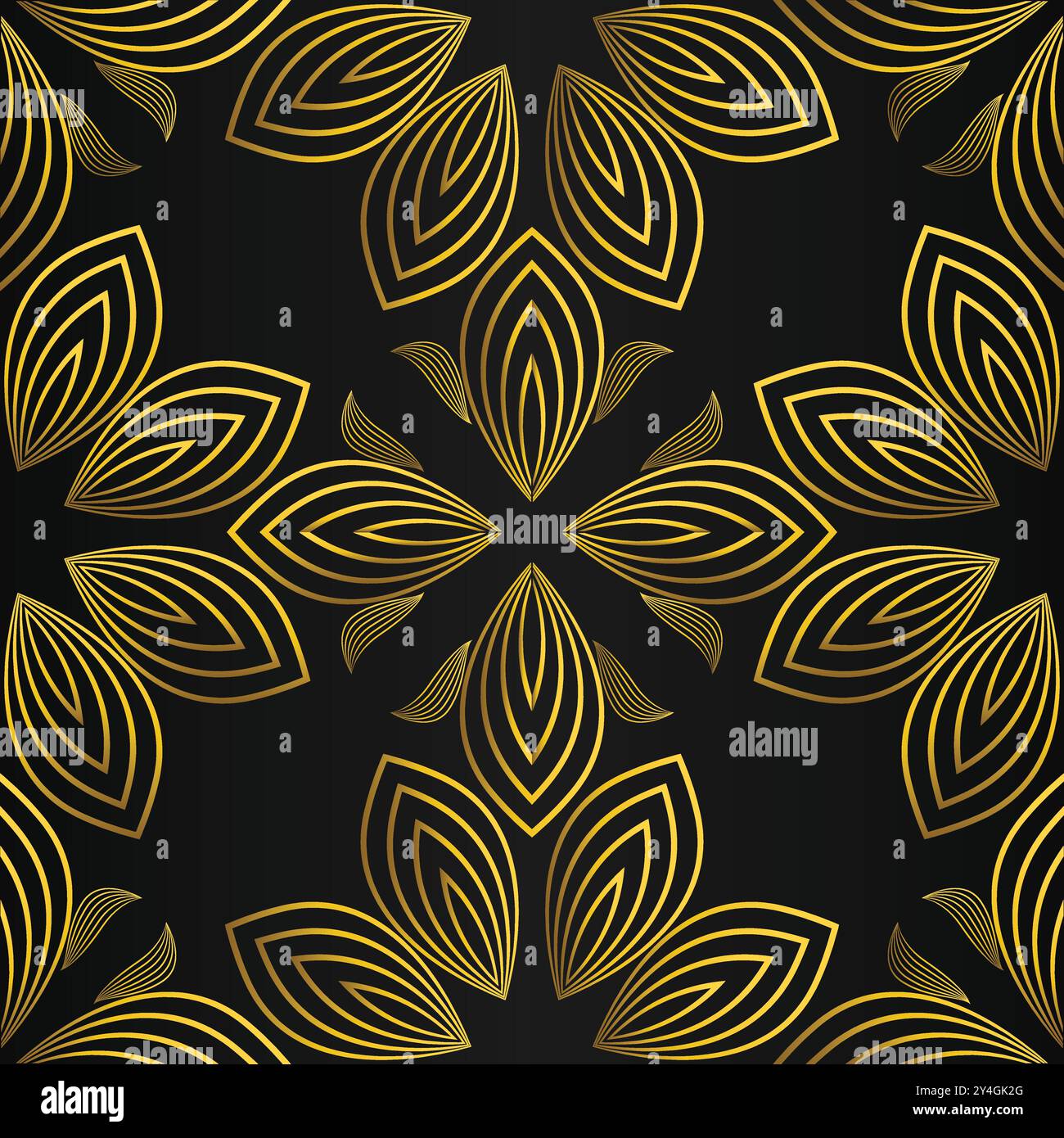 luxury abstract golden floral pattern on black background design Stock ...