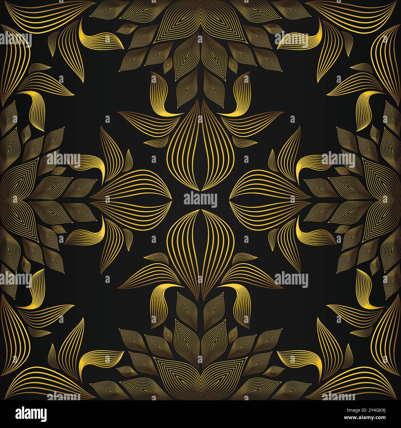 luxury abstract golden floral pattern on black background design Stock ...
