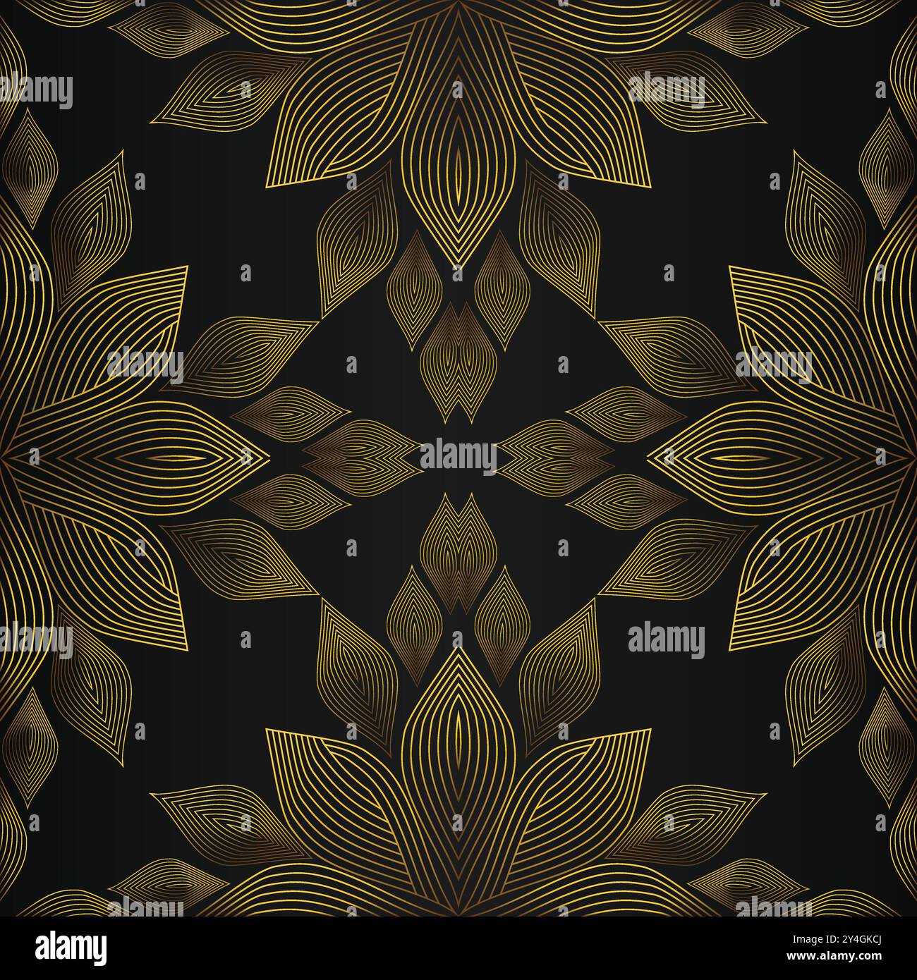 luxury abstract golden floral pattern on black background design Stock ...