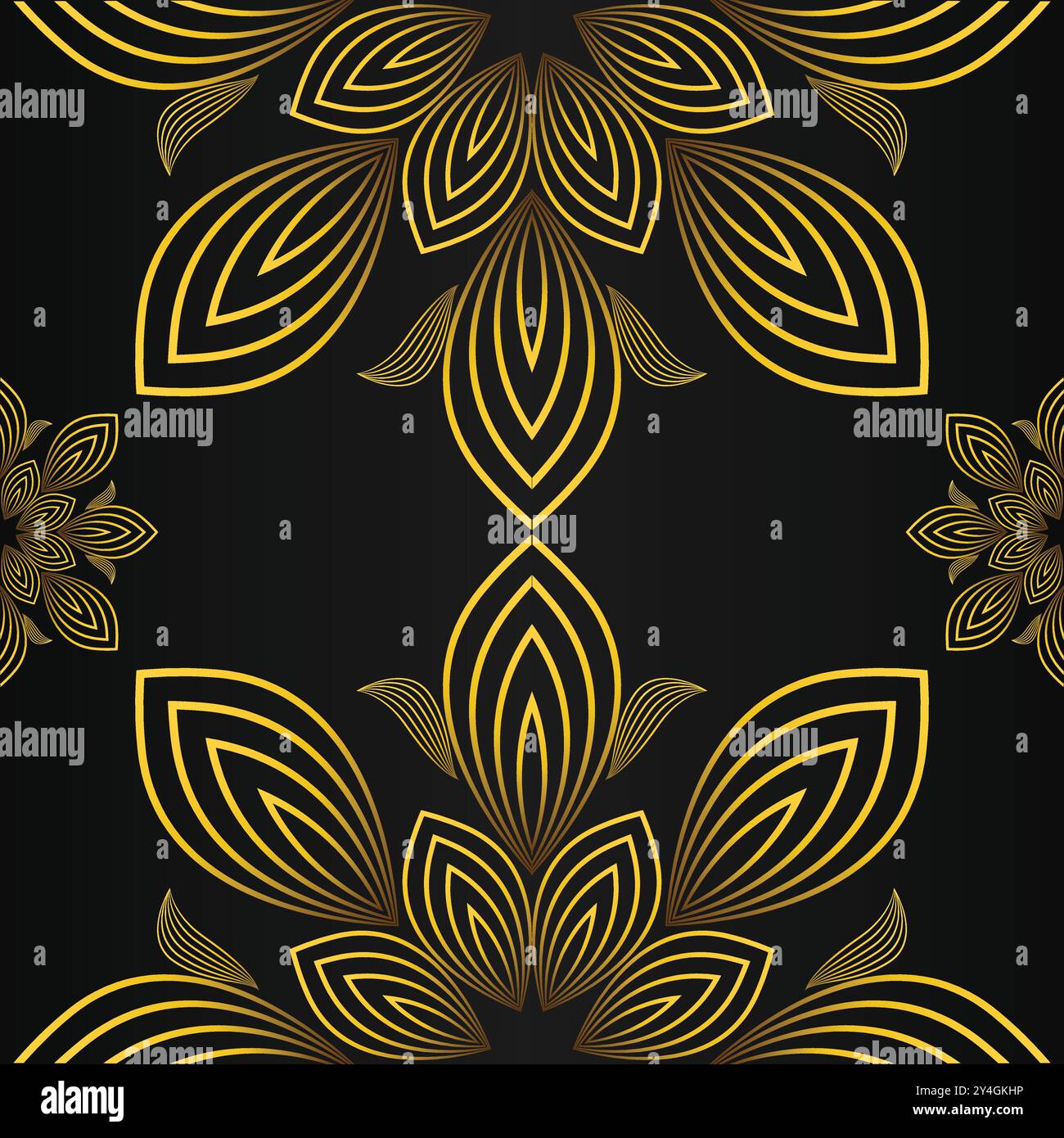 luxury abstract golden floral pattern on black background design Stock ...