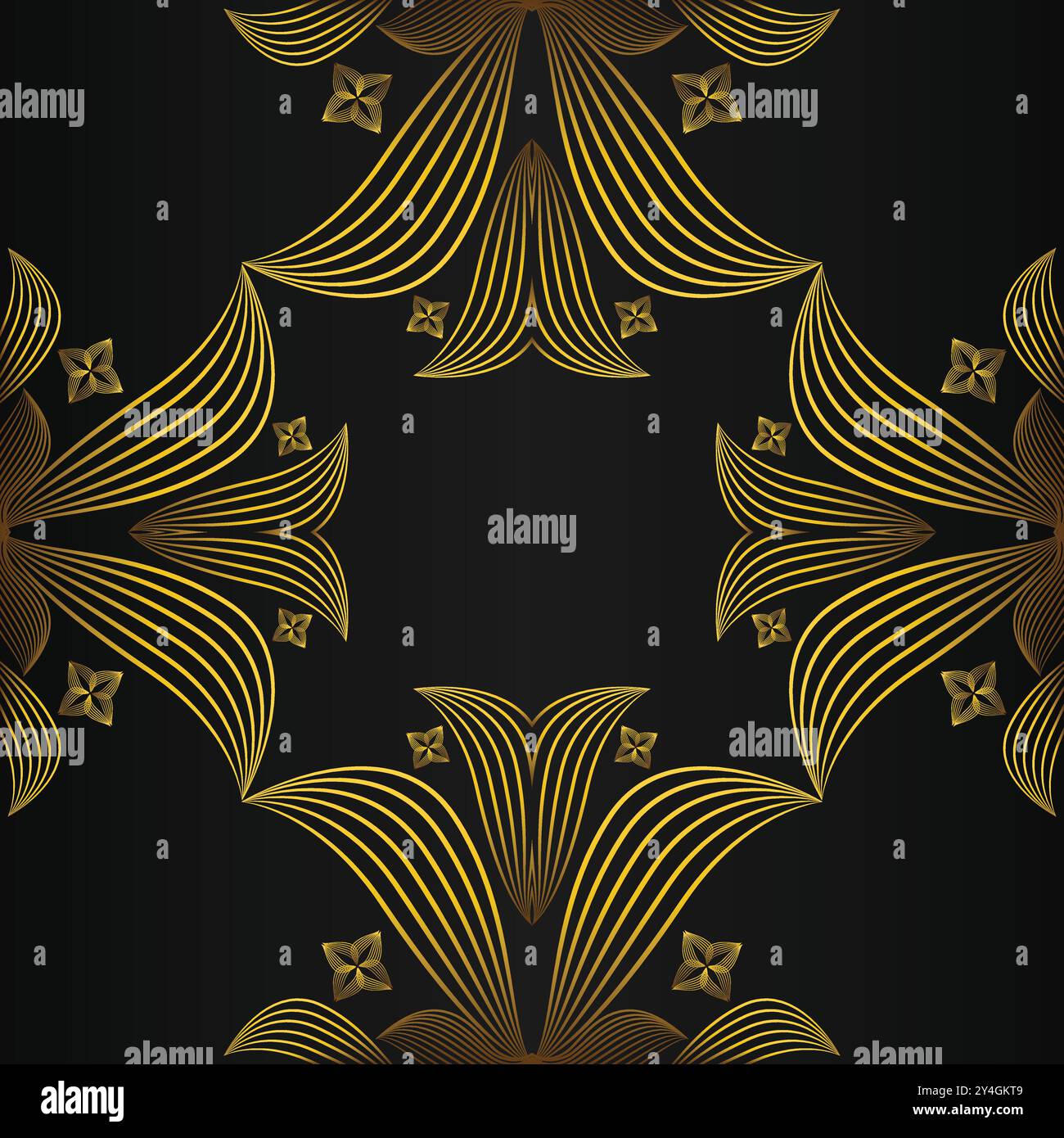 luxury abstract golden floral pattern on black background design Stock ...