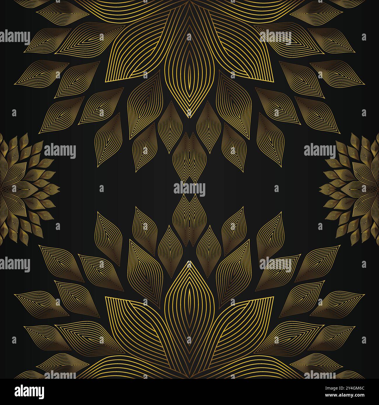 luxury abstract golden floral pattern on black background design Stock ...