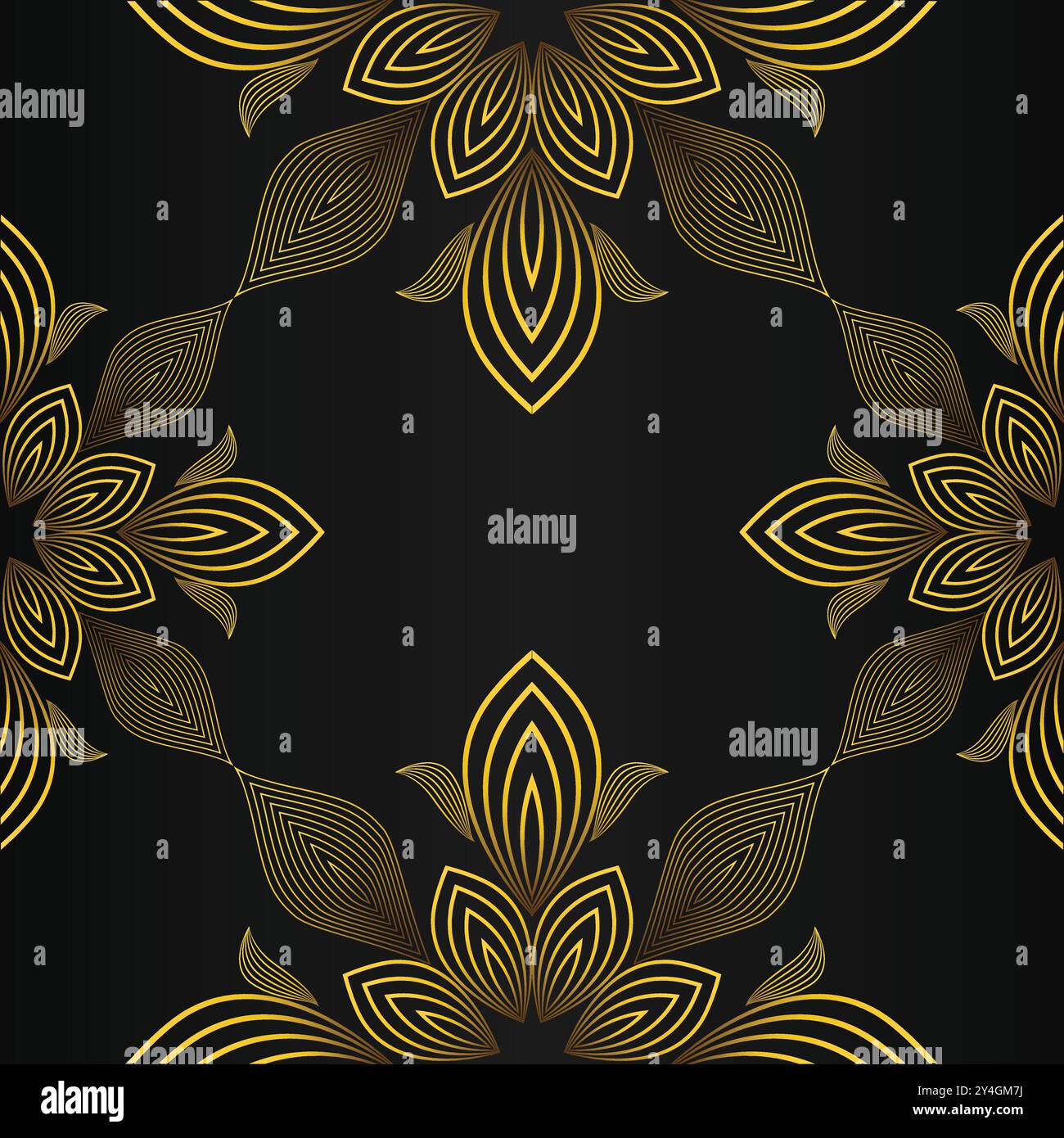 luxury abstract golden floral pattern on black background design Stock ...