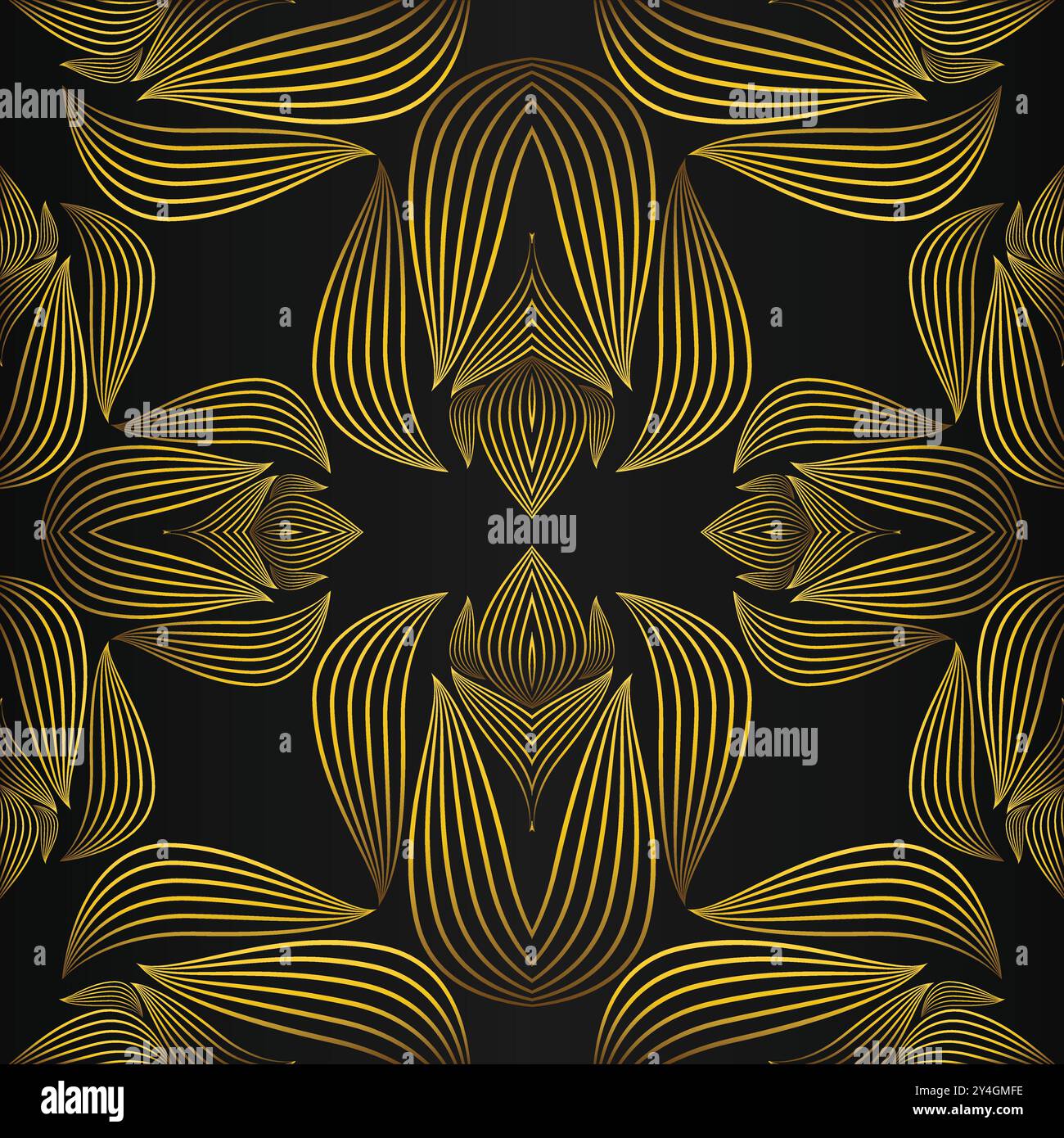 luxury abstract golden floral pattern on black background design Stock ...