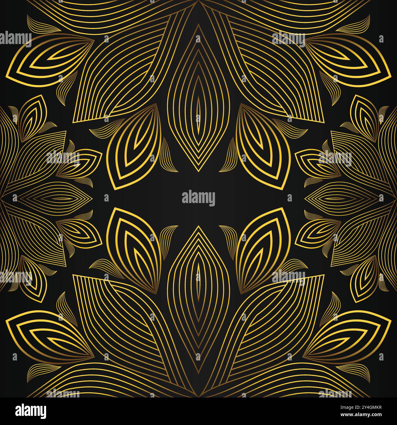 luxury abstract golden floral pattern on black background design Stock ...