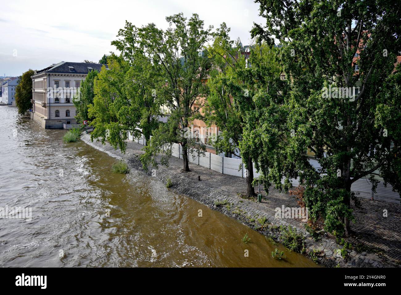 High water levels on Vltava river after storm Boris caused torrential rains and floods in Central and Eastern Europe, in Prague, Czech Republic on 17 Stock Photo