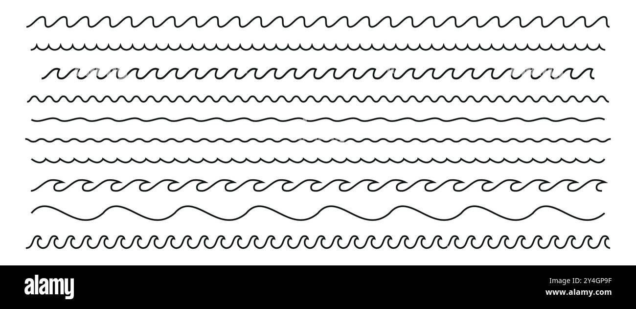 Wavy sea line border collection Stock Vector