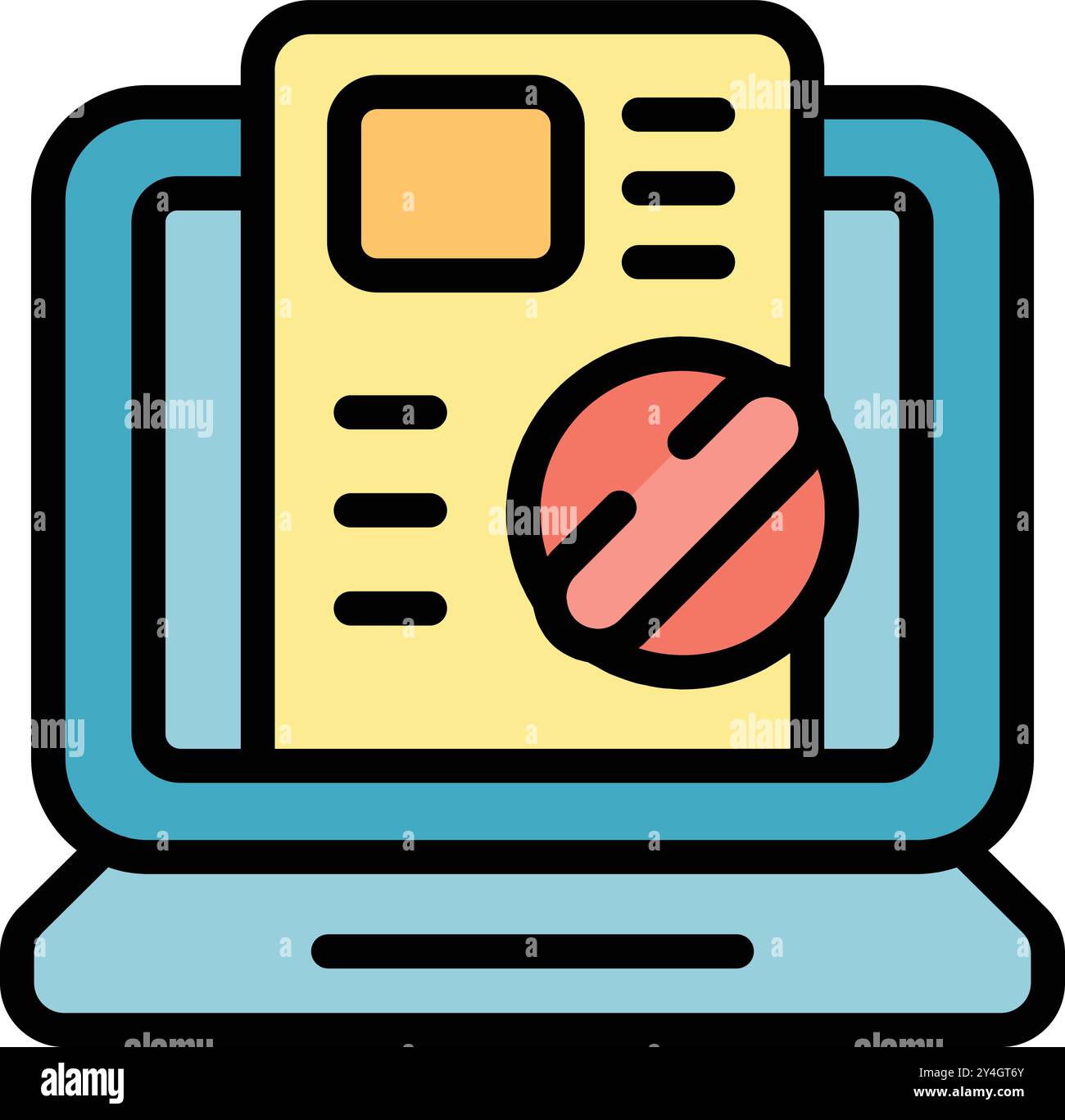 Simple vector showing a laptop displaying a warning message with a stop sign, ideal for user interface projects Stock Vector