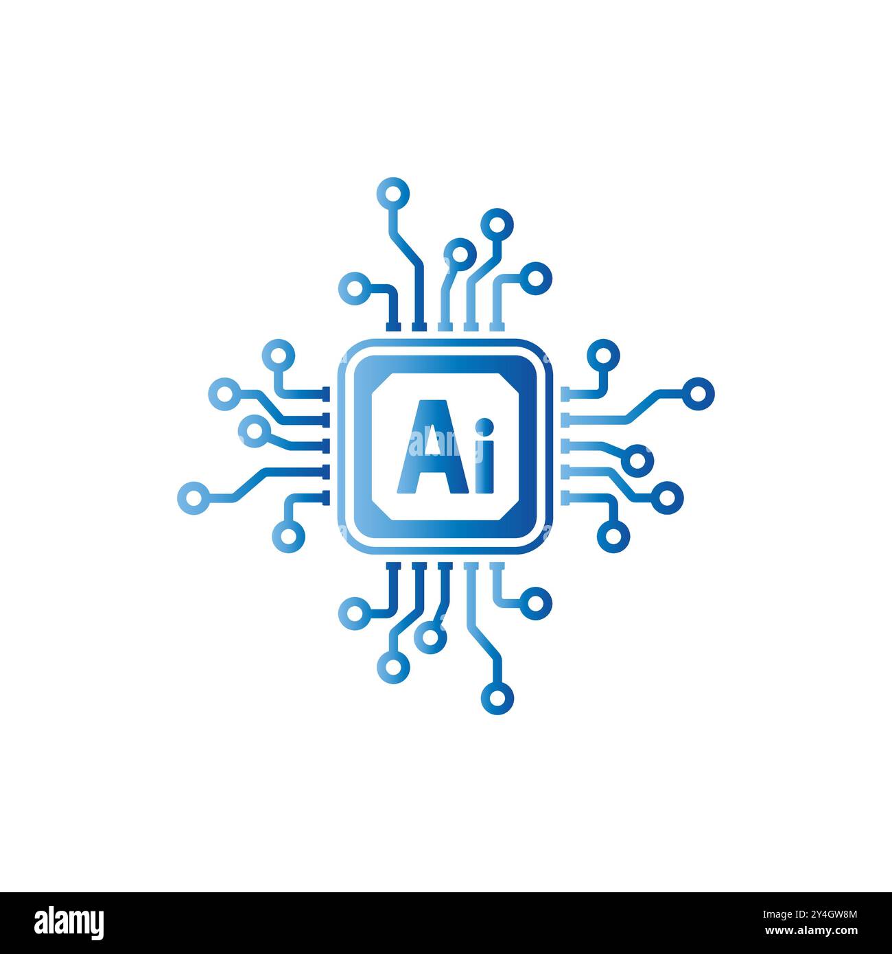 Circuit electronic chip processor, Artificial intelligence Ai logo icon in blue gradient, Digital IT technology future, Vector illustration Stock Vector