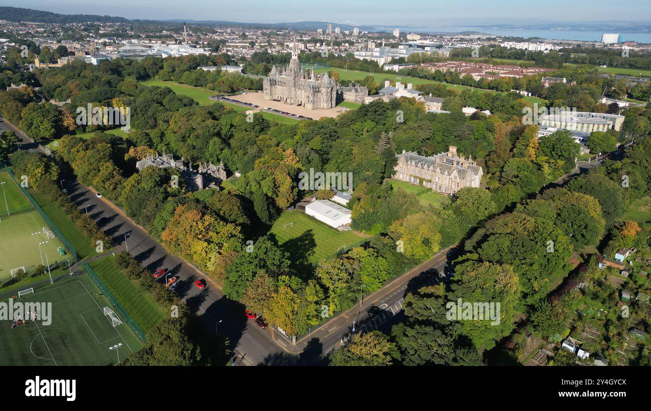 Aerial view of Fettes College, Craigleith area, Edinburgh, Scotland . Stock Photo