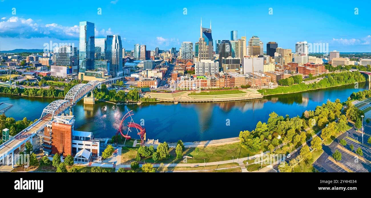 Aerial Panorama of Nashville Skyline with Pedestrian Bridge and ...