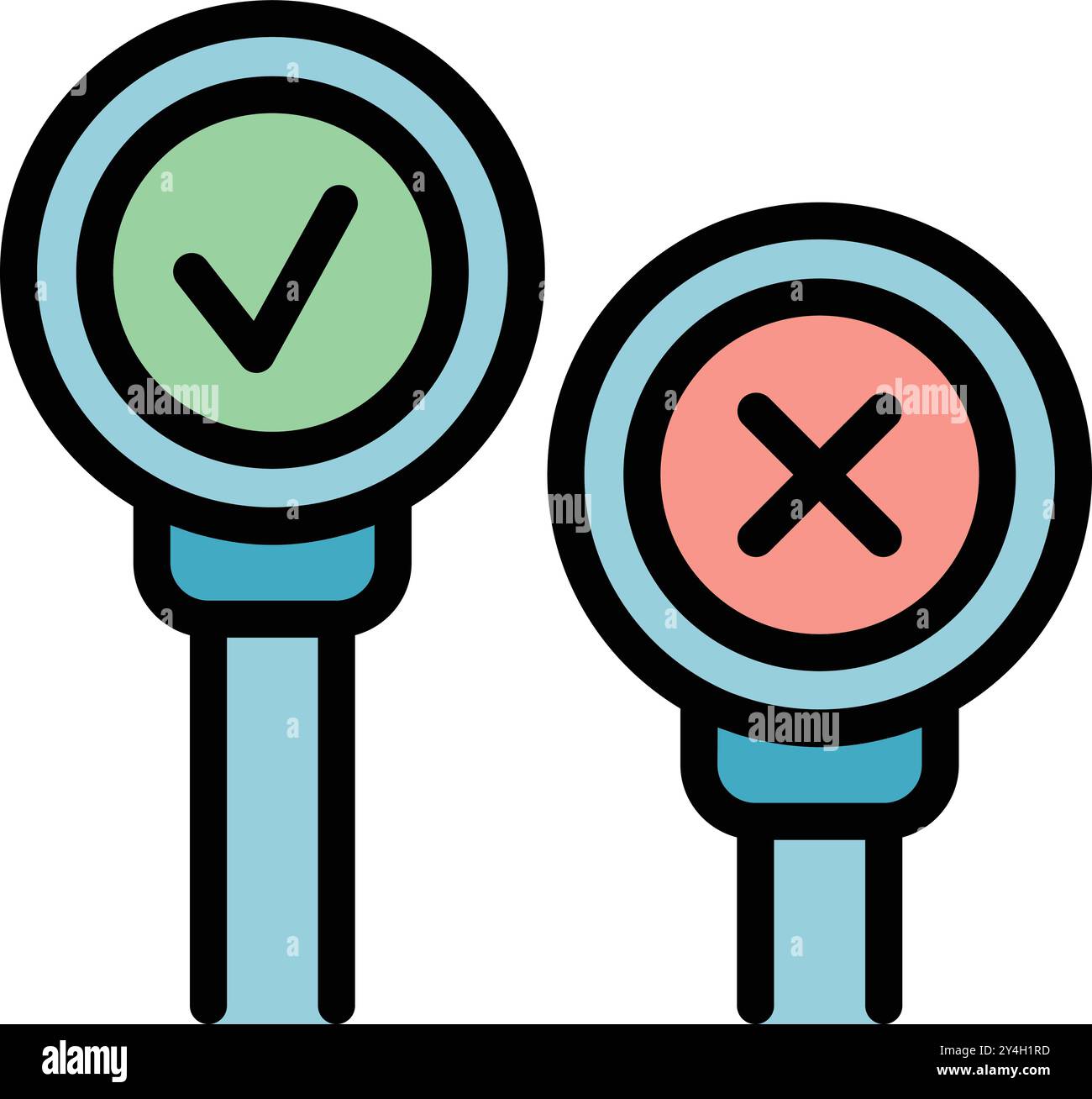 Ethical dilemma choosing right or wrong decision making process green tick red cross sign Stock Vector