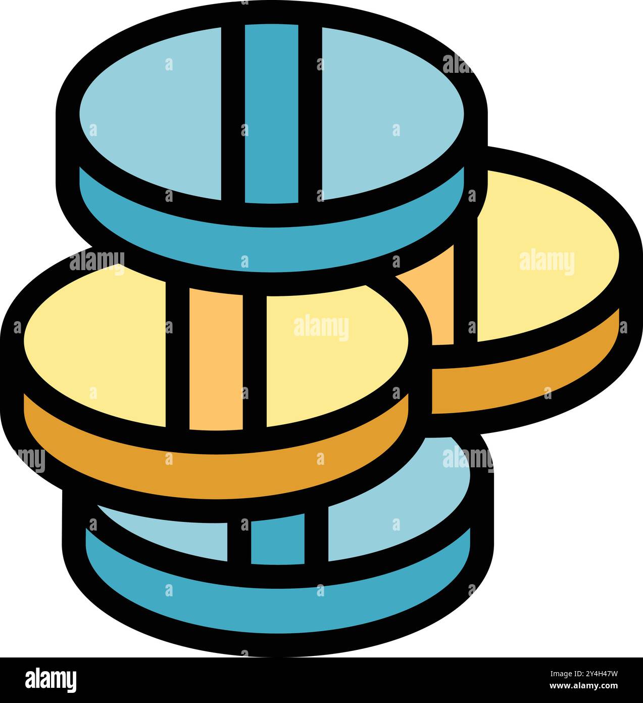 Data center server icon in colorful flat design representing stacked hard drives Stock Vector