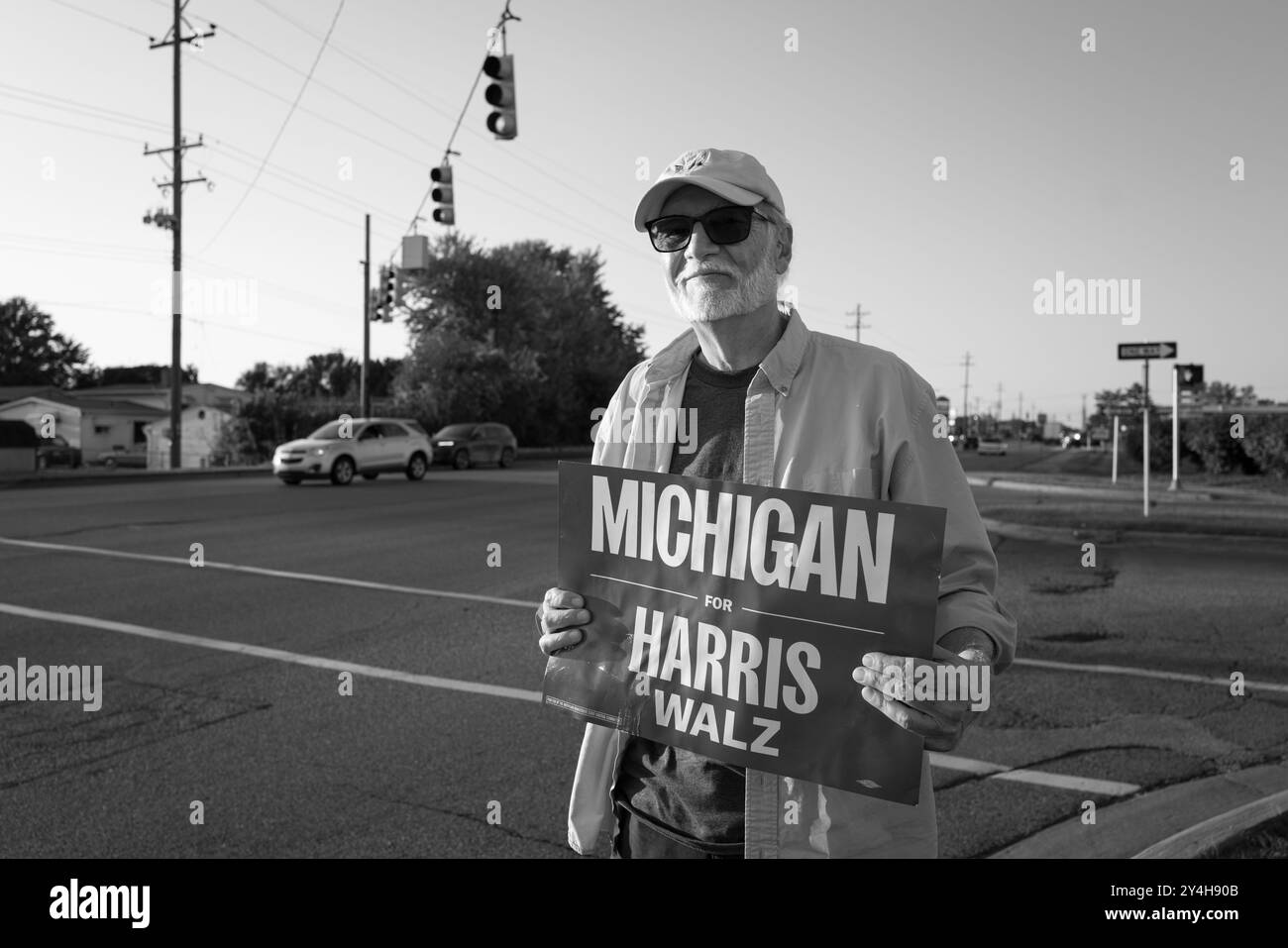 Demonstrator at the  Genesee County Democratic Party's Positivity Protest, September 17 2024 Stock Photo