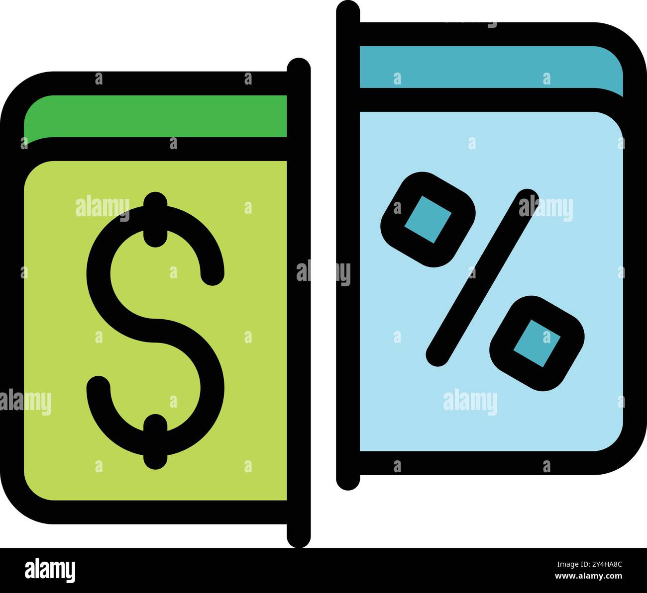 This vector illustration shows a dollar sign and a percentage symbol ...
