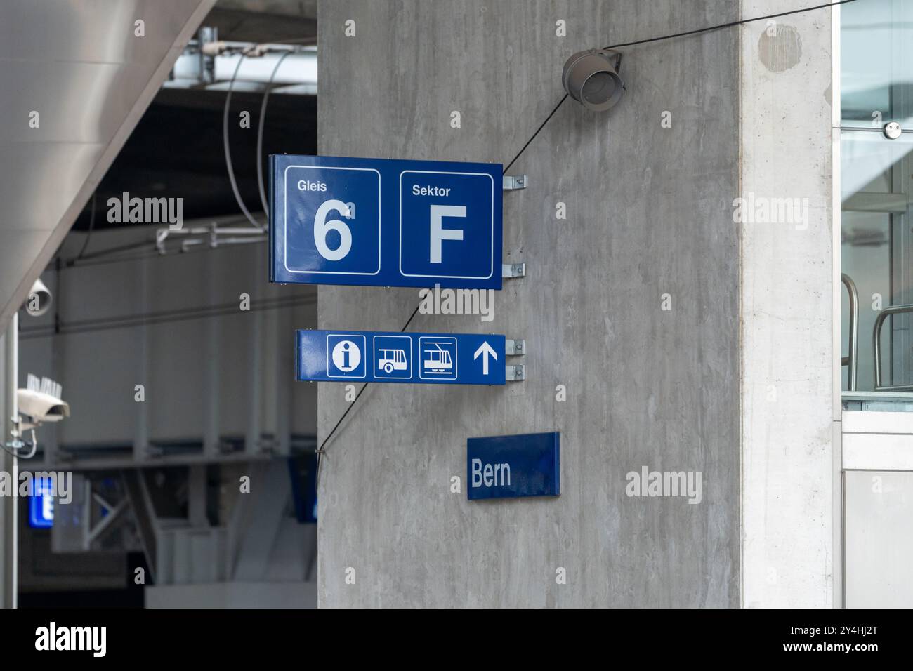 Bern, Switzerland - July 22, 2024: Gate and sector information inside of the Bern train station, typical of Swiss public transportation system, icons Stock Photo