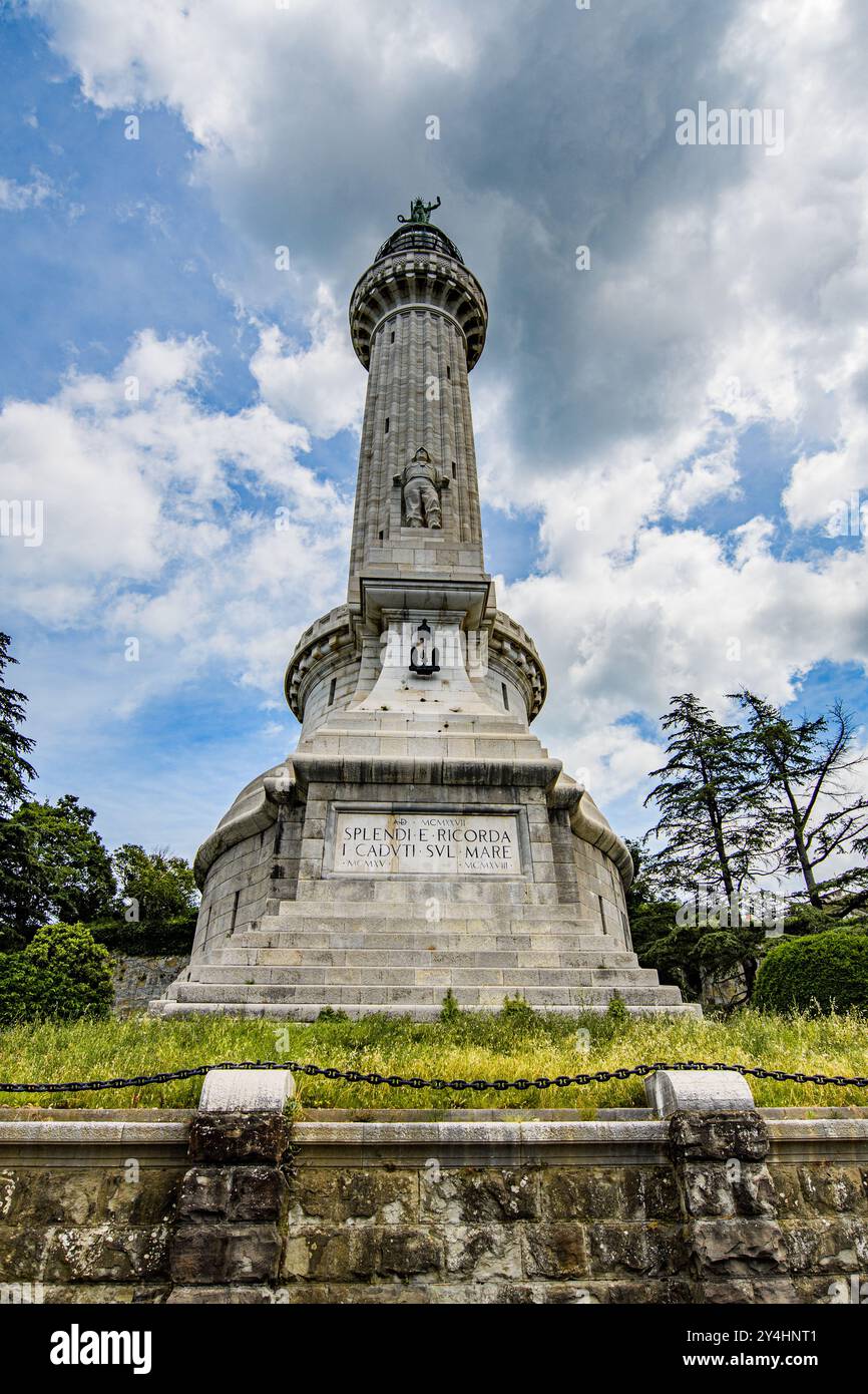 TRIESTE, ITALY – MAY 29, 2024: Miramare Castle. This historic castle, set on a cliff overlooking the Adriatic Sea, features elegant architecture and l Stock Photo