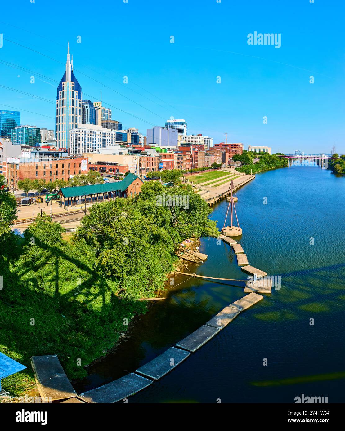 Nashville Panorama Skyline with Riverfront and Greenery Aerial View ...