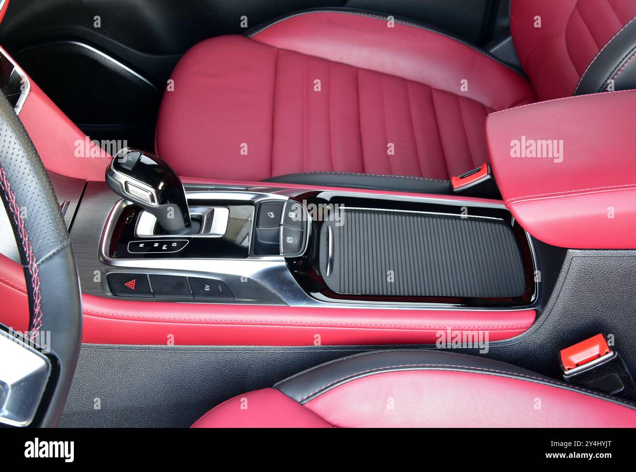 Modern Car interior detail. Red interior Stock Photo - Alamy