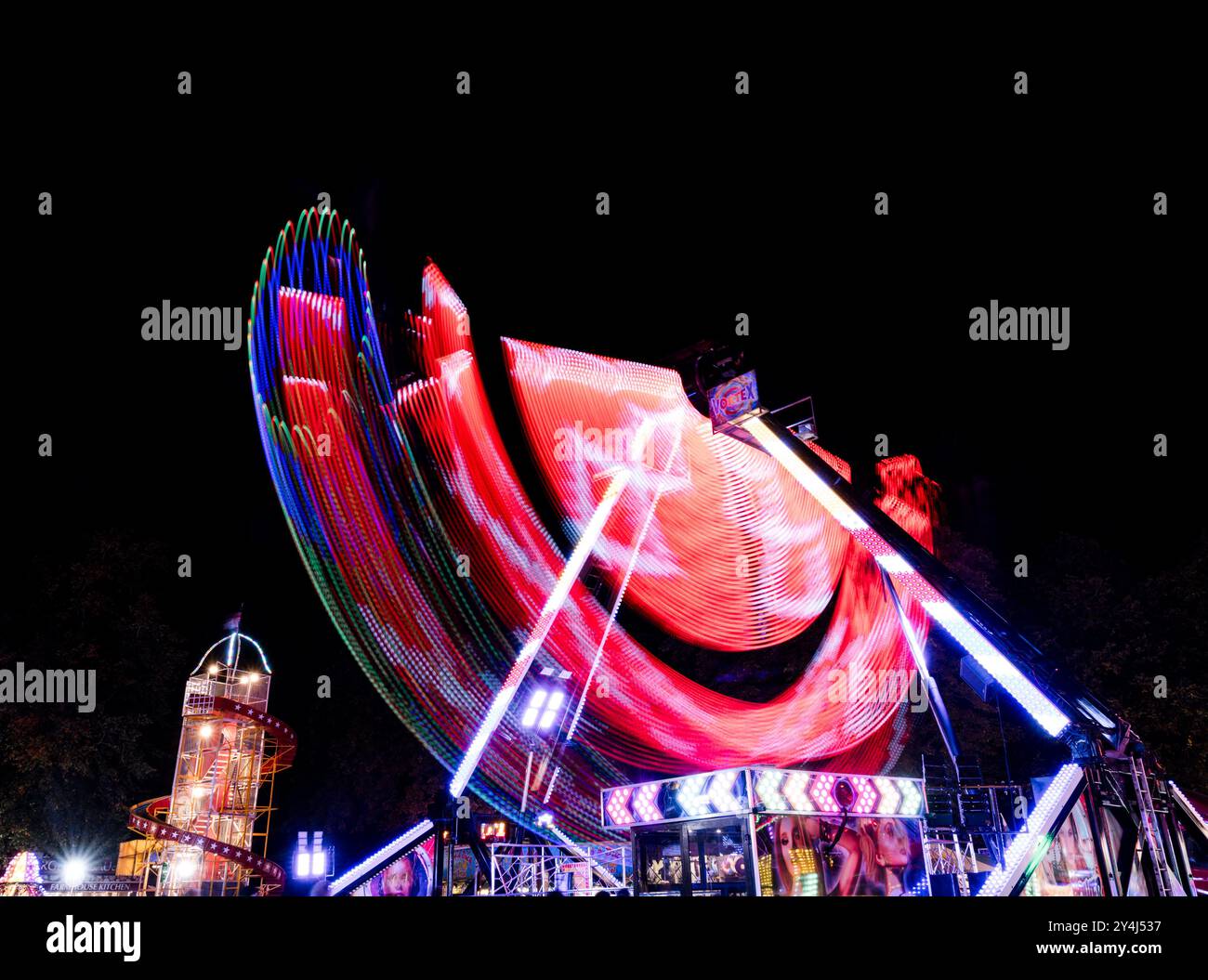 The Rage Funfair Ride Light trails from 'Rock Rage' fairground ride at the annual 'Witney ...