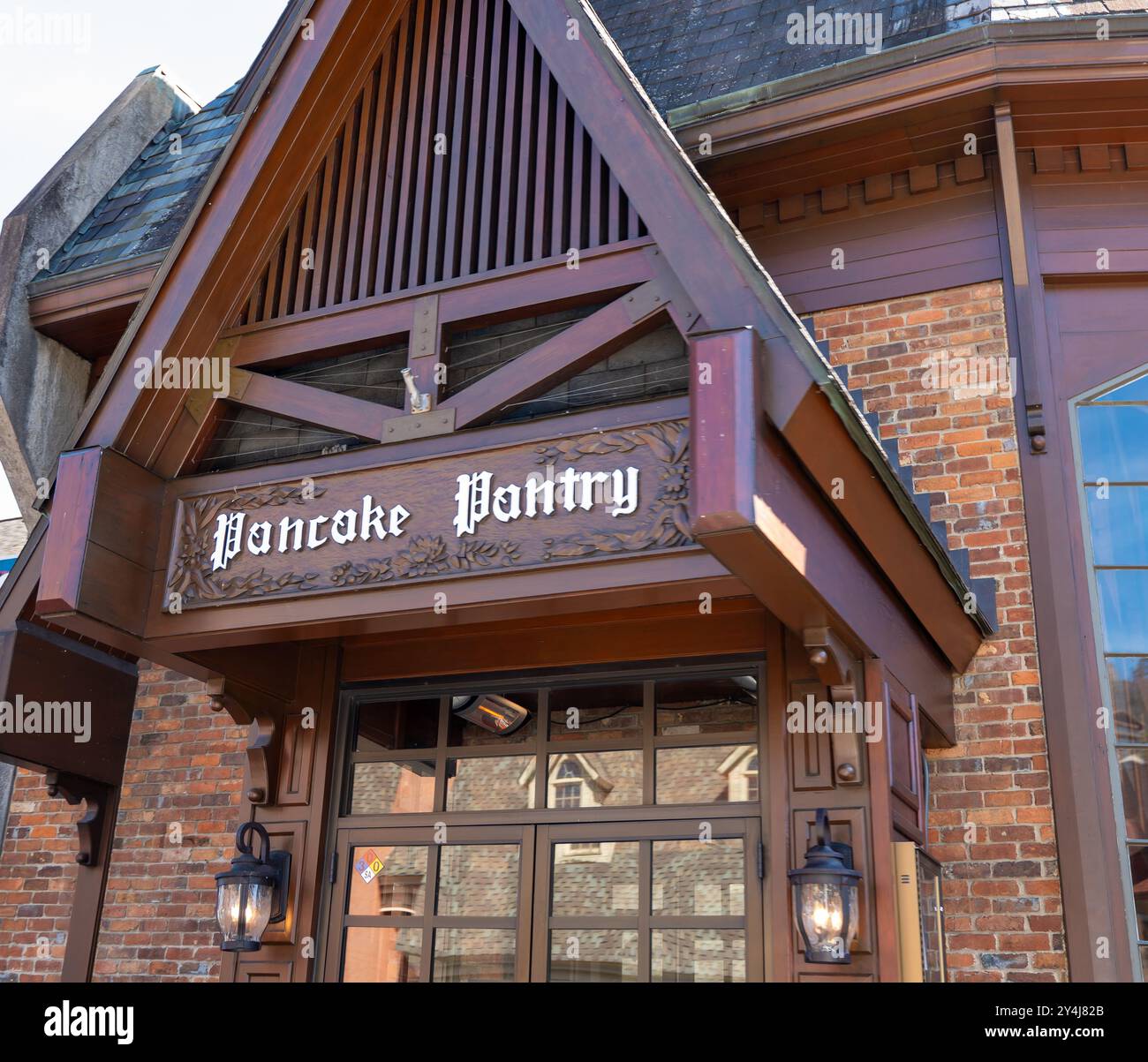 GATLINBURG, TN 12 MAR 2024 Pancake Pantry sign over the front door