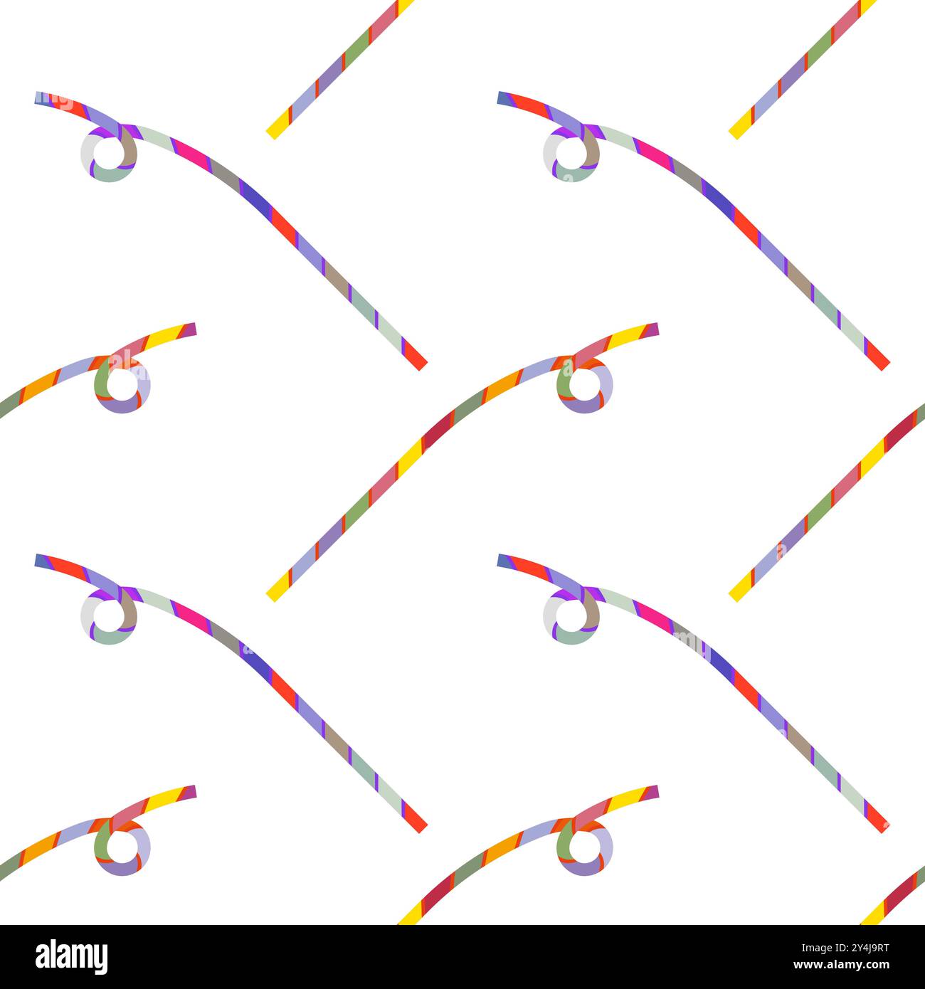 Vector Colorful Striped Drinking Straws Seamless Pattern Isolated on White Background Stock Vector
