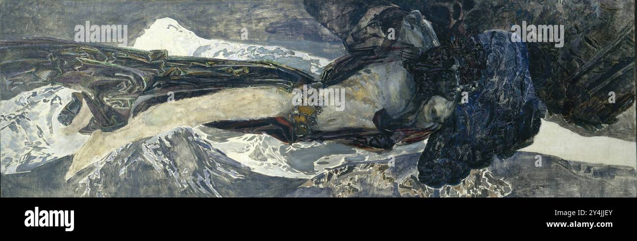 Flying Demon, 1899. Painting by Mikhail Vrubel Stock Photo