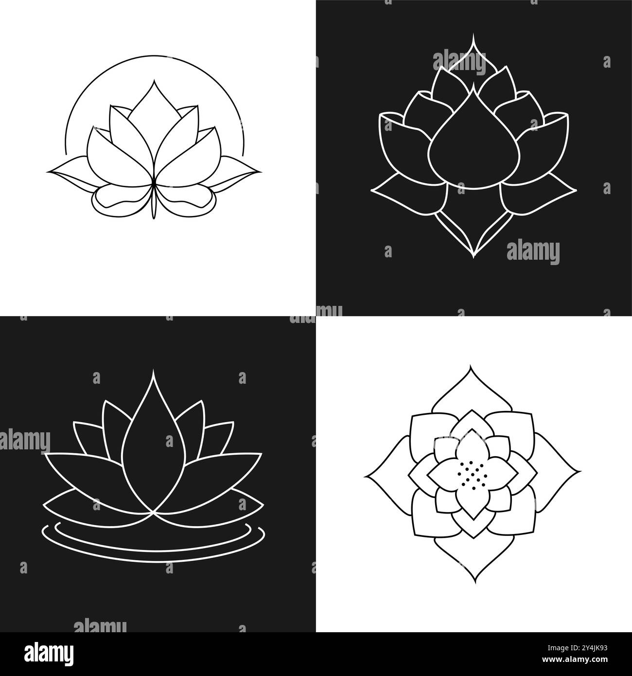 Vector set of logo design templates and emblems in trendy linear style in golden colors on black background - floral and natural cosmetics concepts an Stock Vector