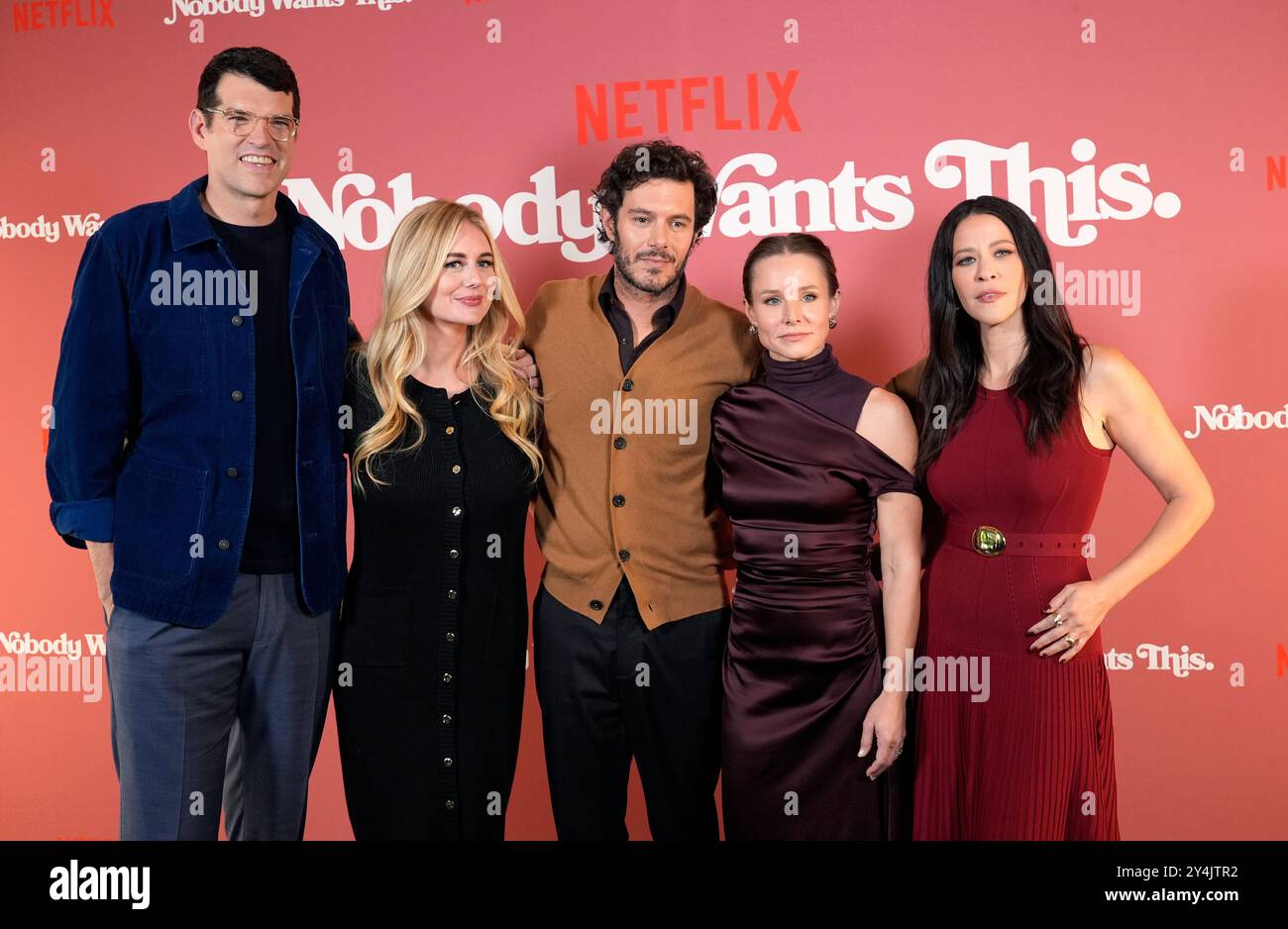 From left, Timothy Simons, Justine Lupe, Adam Brody, Kristen Bell and