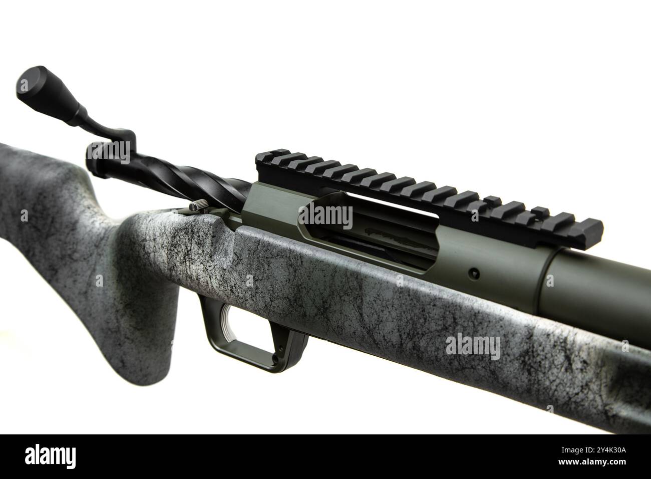 Close-up of the rifle bolt. Modern bolt action rifle with carbon barrel ...