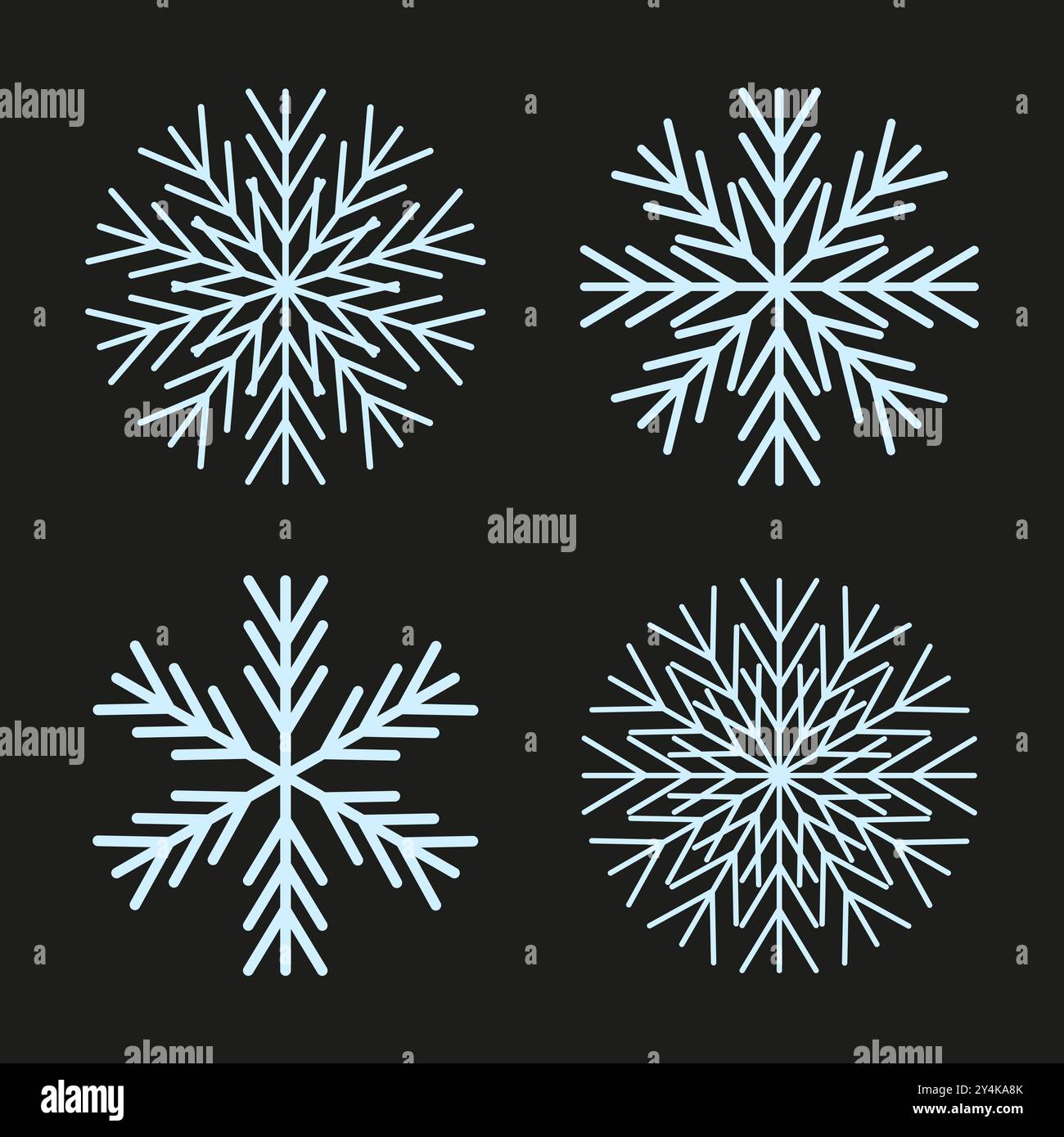 Snowflake icon set. Winter crystal shapes. Geometric ice pattern. Vector snow elements. Stock Vector