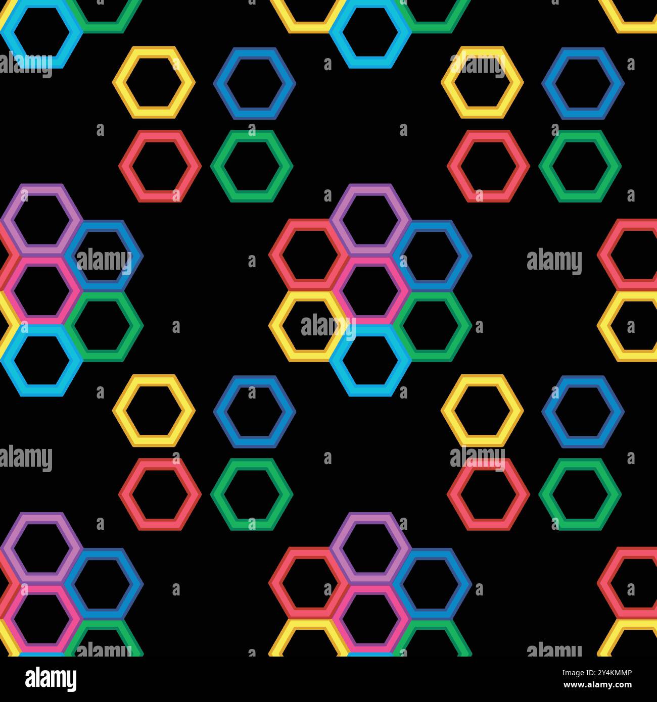 Vibrant hexagons on a black background Stock Vector