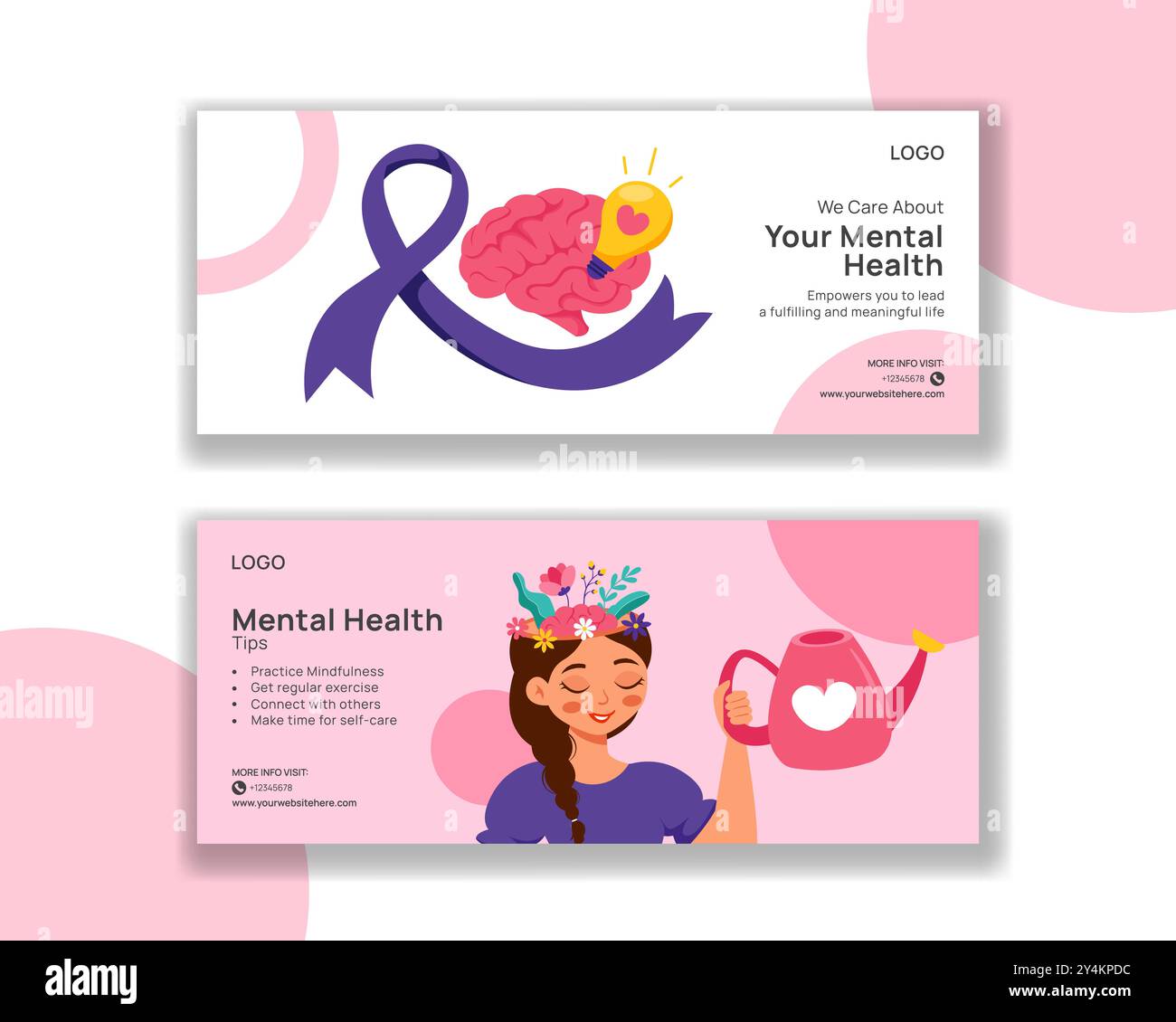 Mental Health Day Horizontal Banner Flat Cartoon Hand Drawn Templates ...