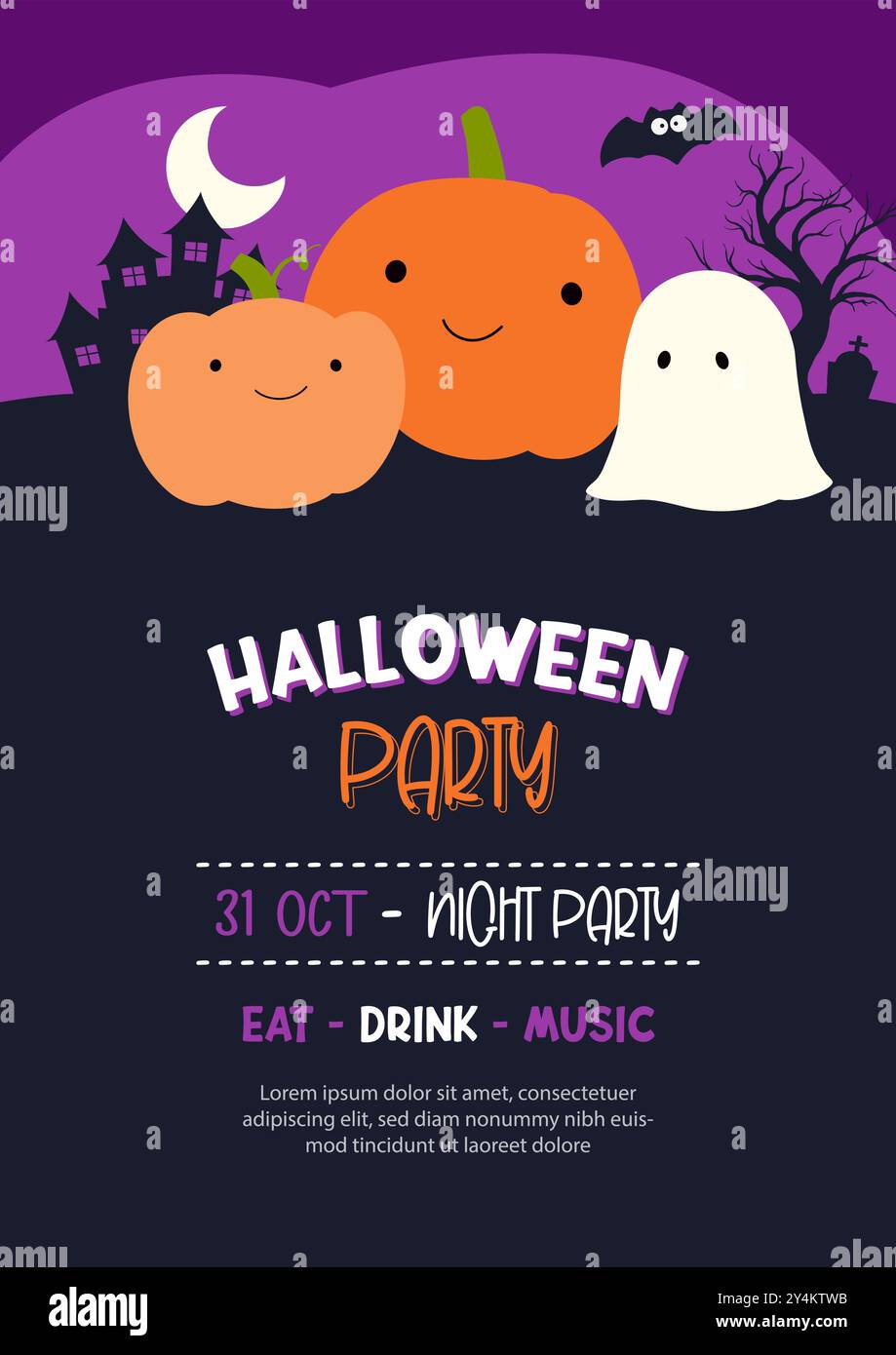 Halloween party banner for kids, hand drawn style, cute background design. Stock Vector