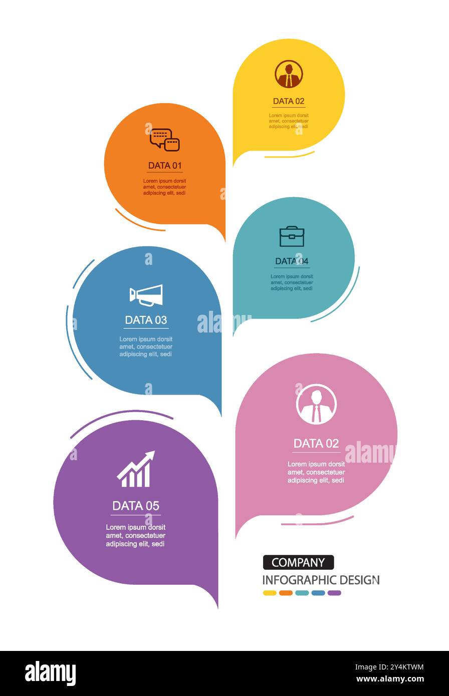 Infographics speech bubbles timeline with 6 number data template. Illustration abstract background. Stock Vector