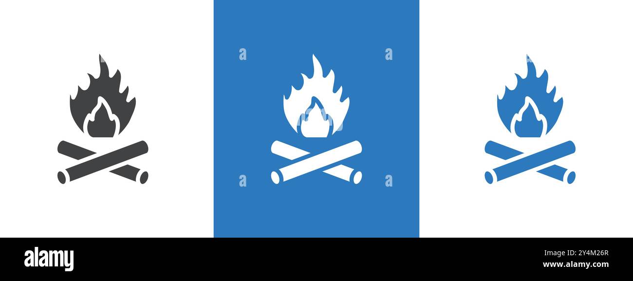 Campfire icon outline collection in black and on white background Stock ...