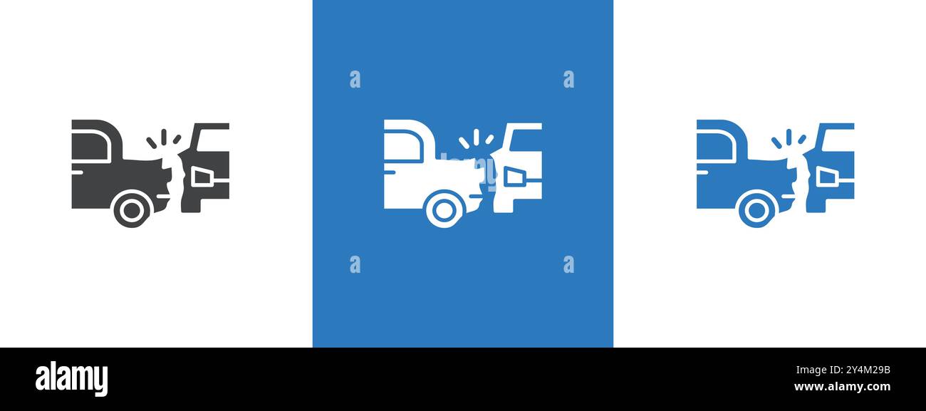 car side crash icon outline collection in black and on white background ...