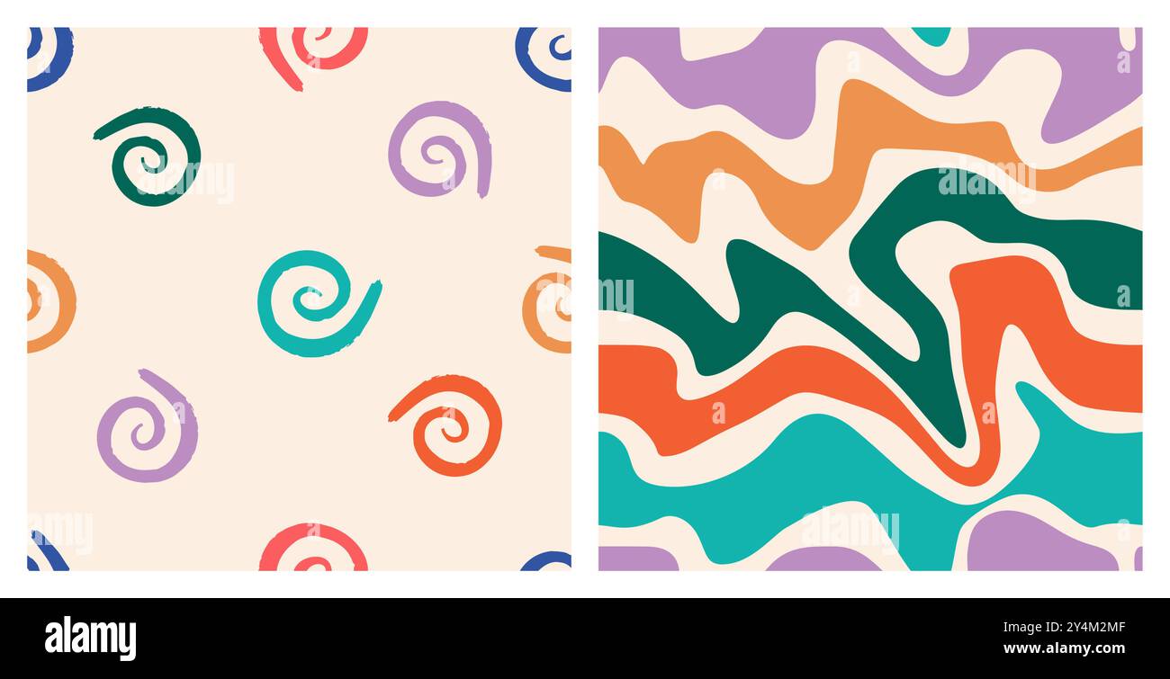 Playful Vector Patterns Naive playful seamless pattern set with doodle Helix and Wavy Swirl ...