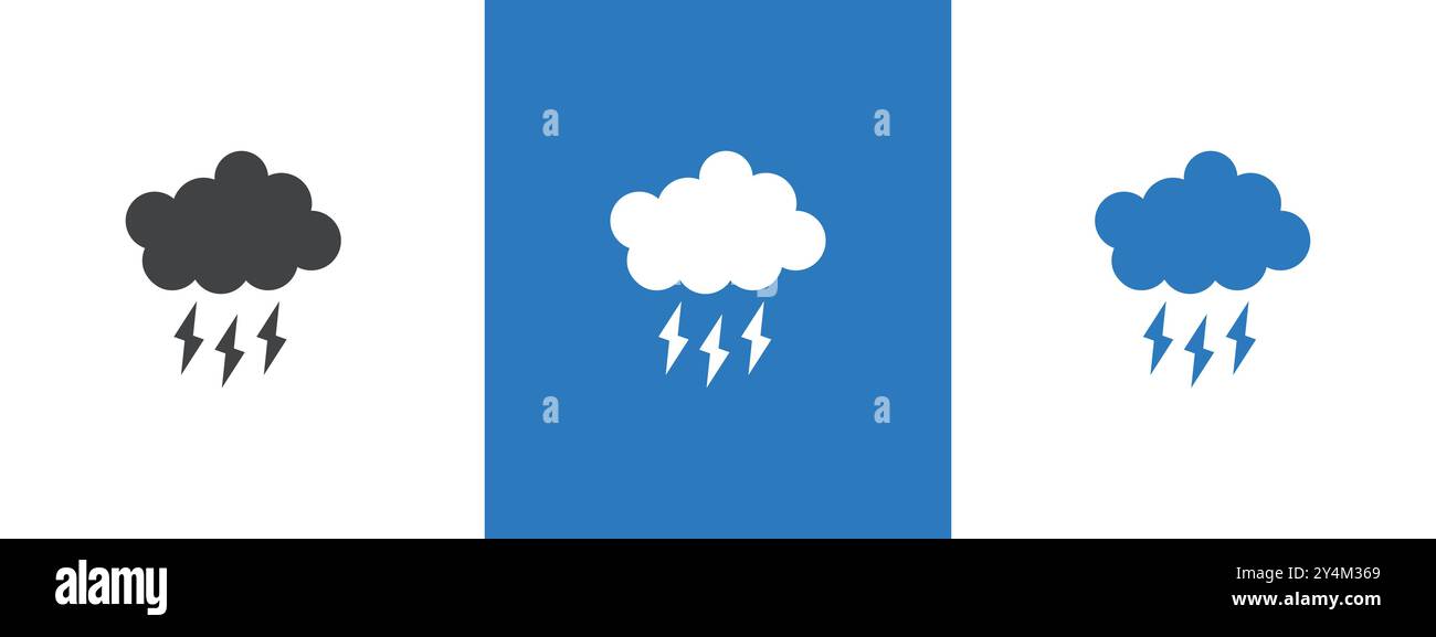 Lightning icon outline collection in black and on white background ...