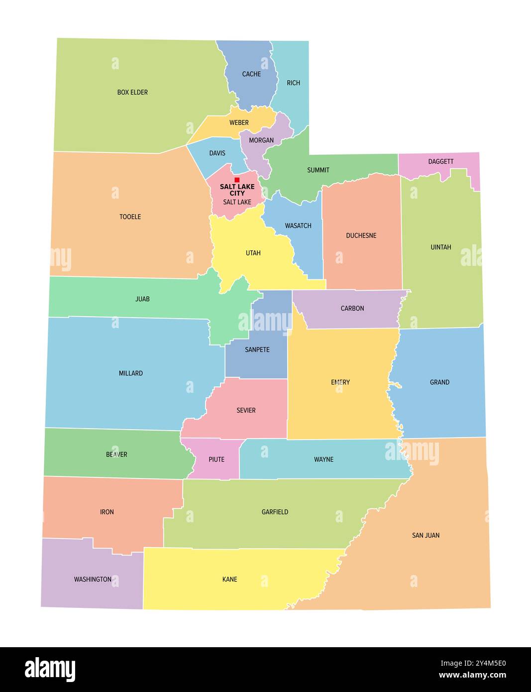 Utah, U.S. state, subdivided into 29 counties, multi colored political map with capital Salt
