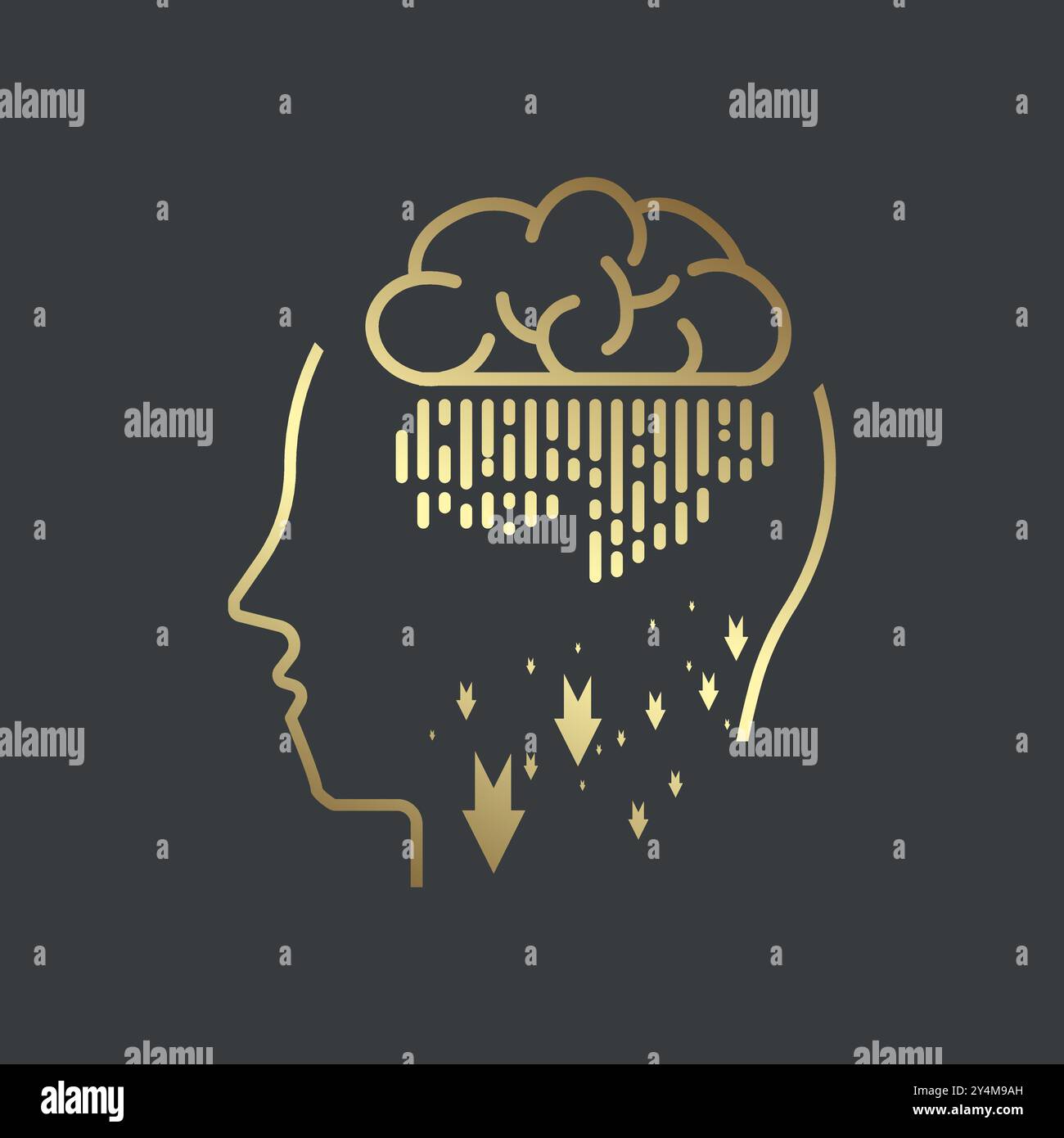 A Luxury technology vector element. artificial intelligence icon. A gold head of AI icon, and premium symbol of AI. An elegant on dark background Stock Vector